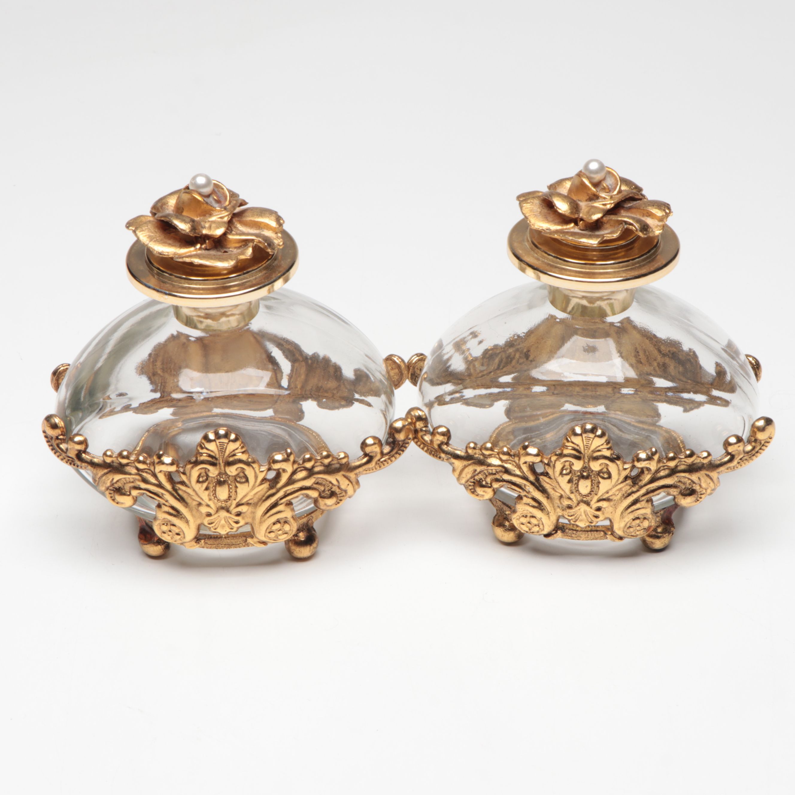 Rococo Style Ormolu Mount Glass Bottles with Mirrored Tray