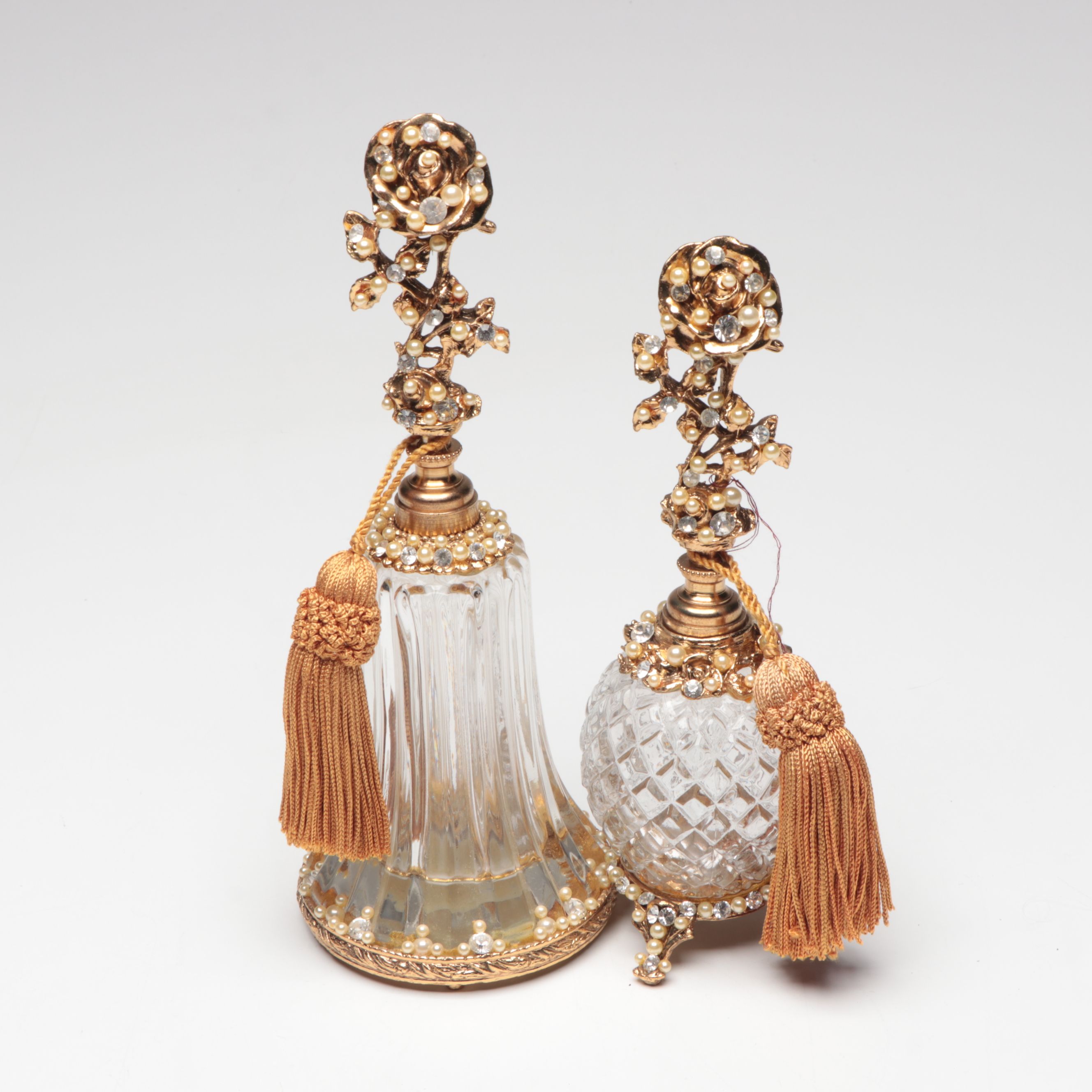 Rococo Style Ormolu Mount Glass Bottles with Mirrored Tray