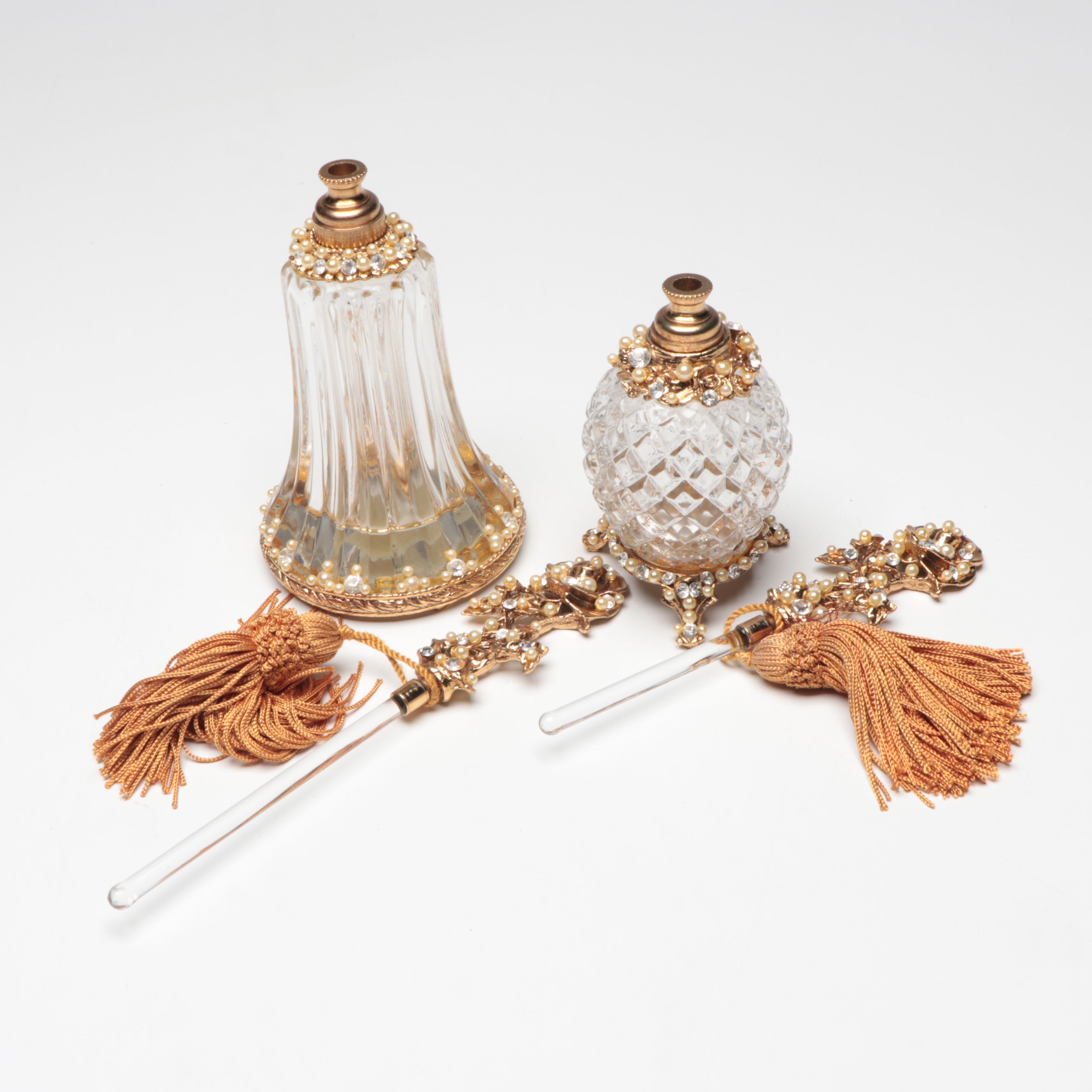 Rococo Style Ormolu Mount Glass Bottles with Mirrored Tray