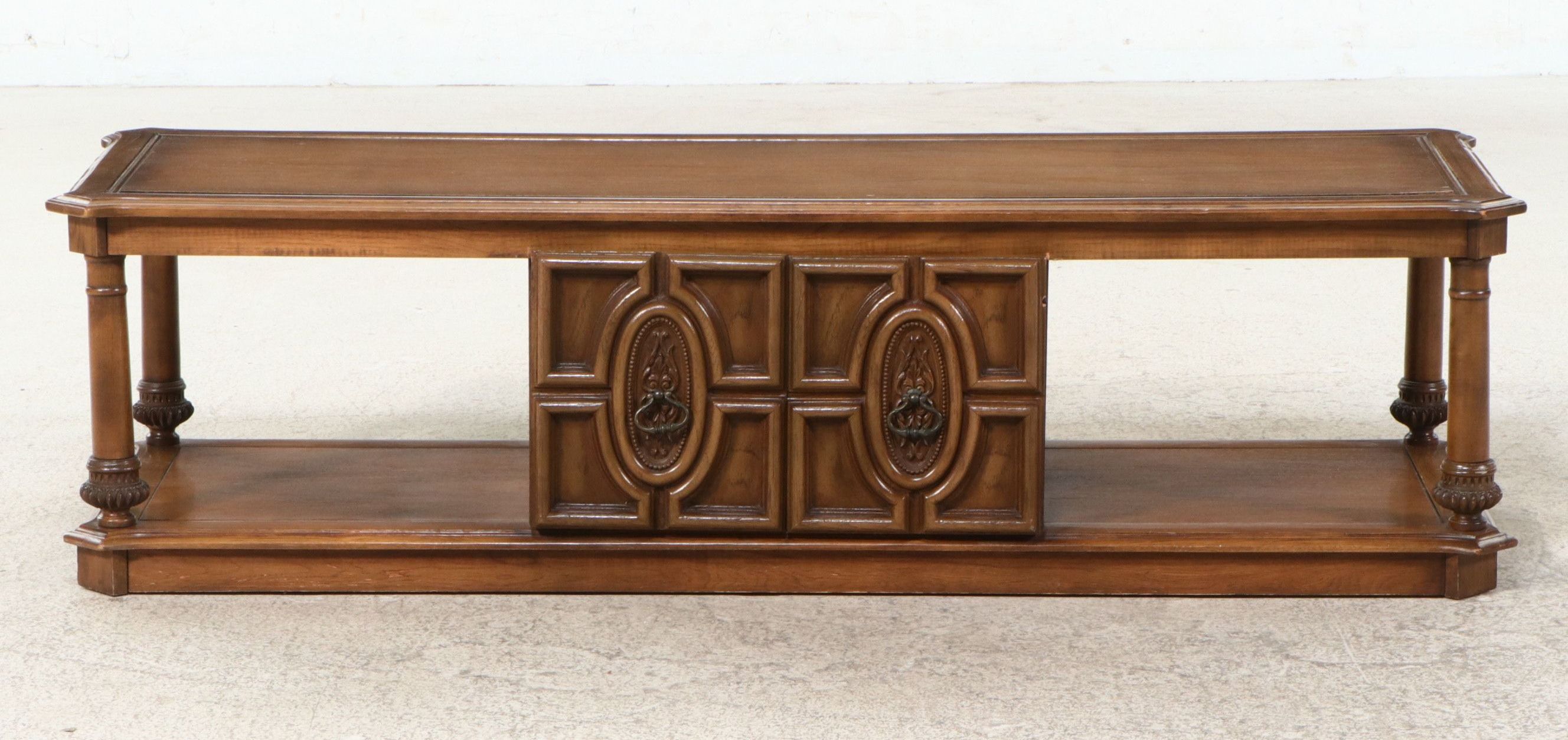 Mediterranean Style Oak and Pecan Long Coffee Table, Mid to Late 20th Century