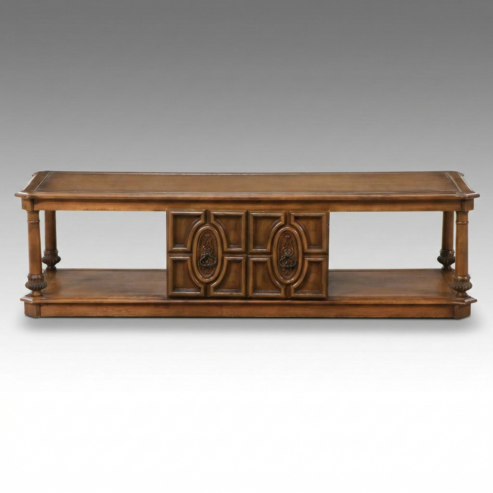 Mediterranean Style Oak and Pecan Long Coffee Table, Mid to Late 20th Century