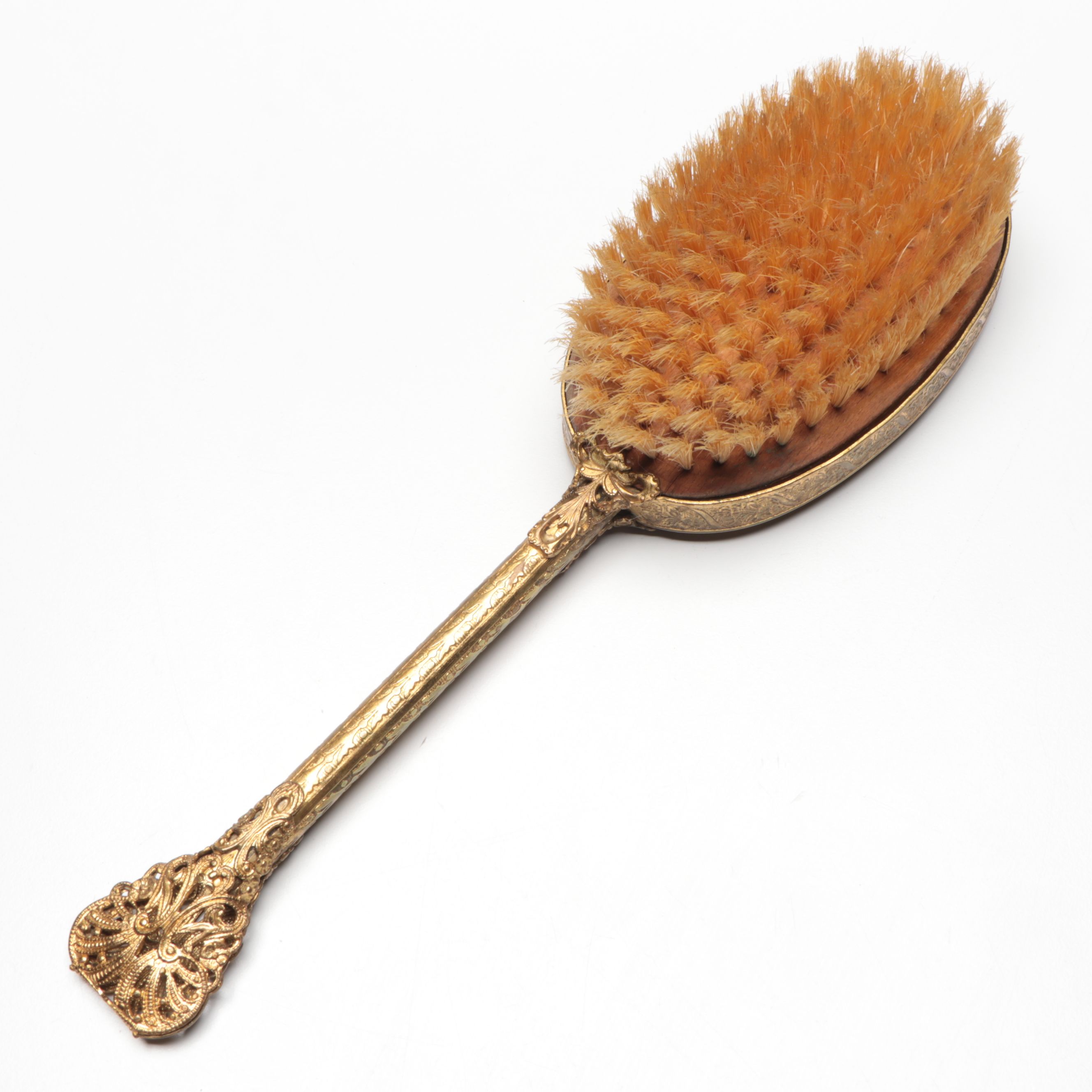 Ornate Brass Hand Mirror with Porcelain Portrait Plaque and More