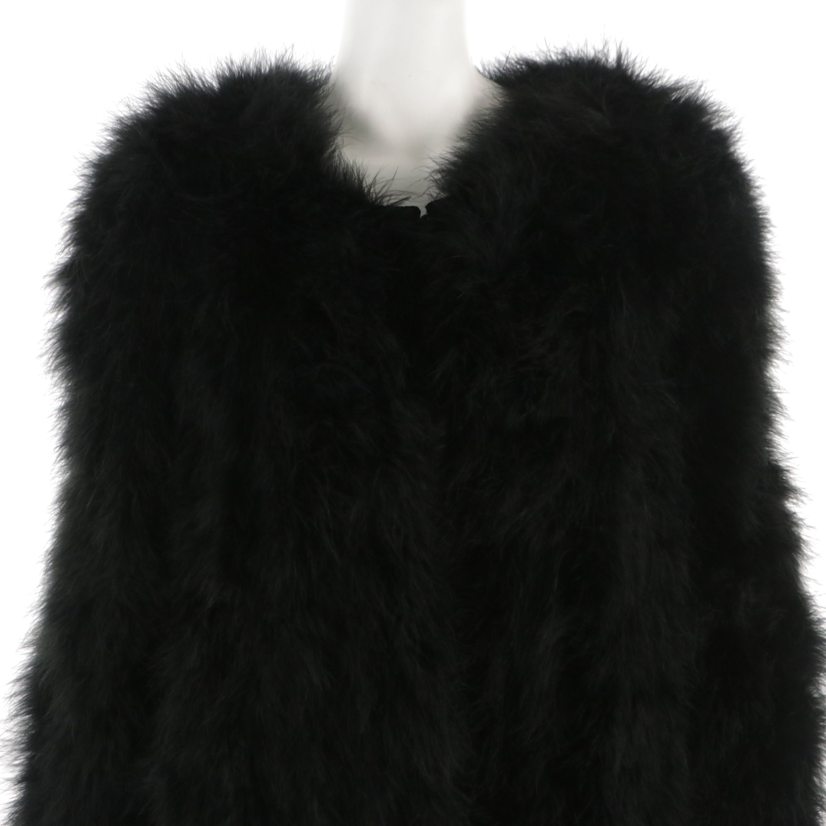 Sonia Rykiel Black Feather Open Front Mid-Length Jacket