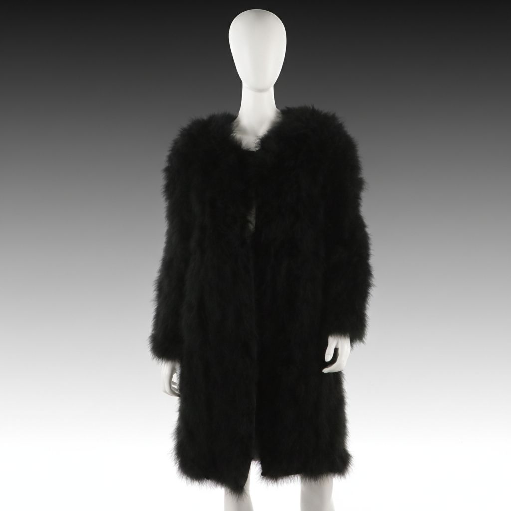 Sonia Rykiel Black Feather Open Front Mid-Length Jacket