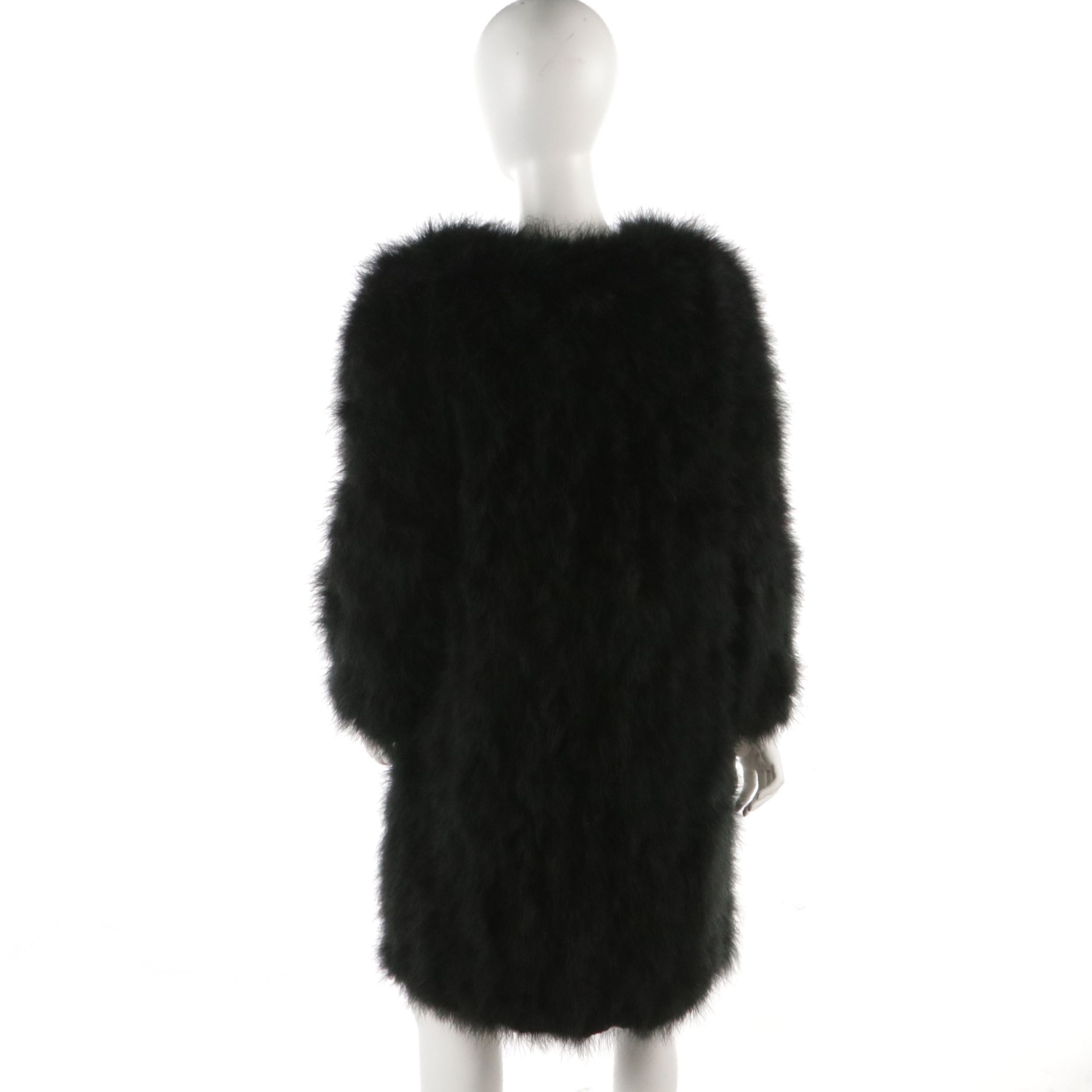 Sonia Rykiel Black Feather Open Front Mid-Length Jacket