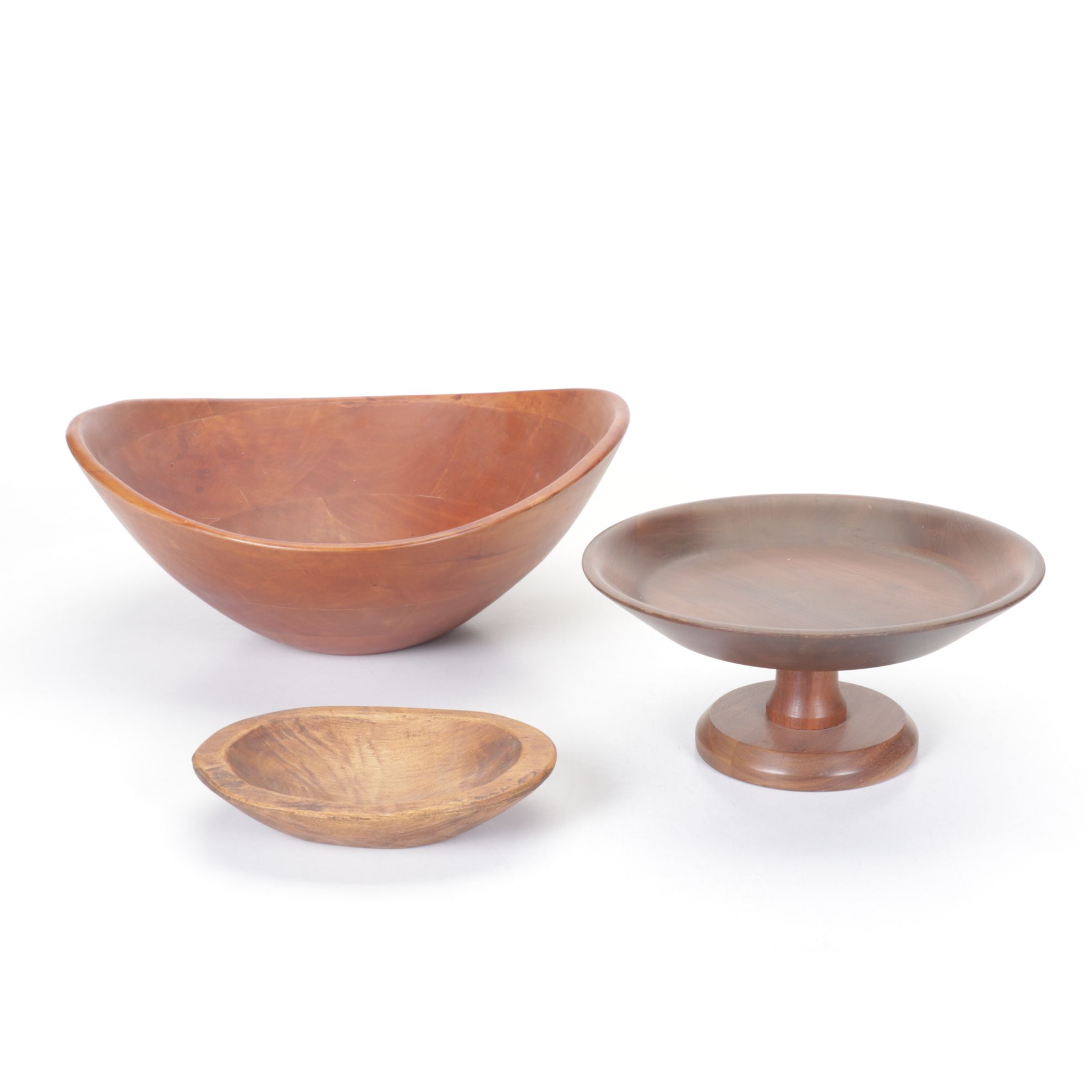 Hand-Carved Wood Bowls with Walnut Plate Stand