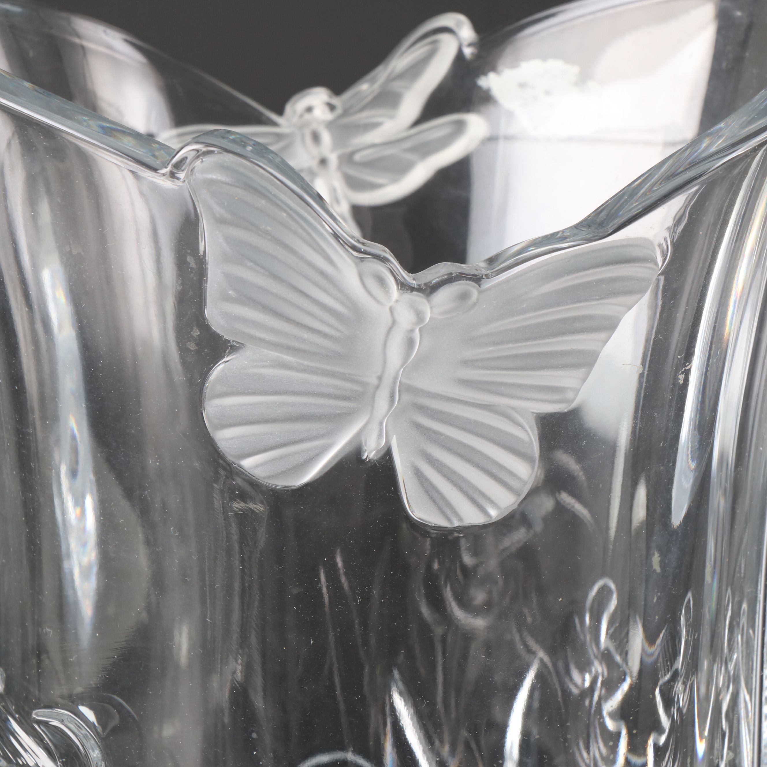 Godinger "Butterfly" with Gorham "Floral Serenity" Crystal Vase and Other Bowl