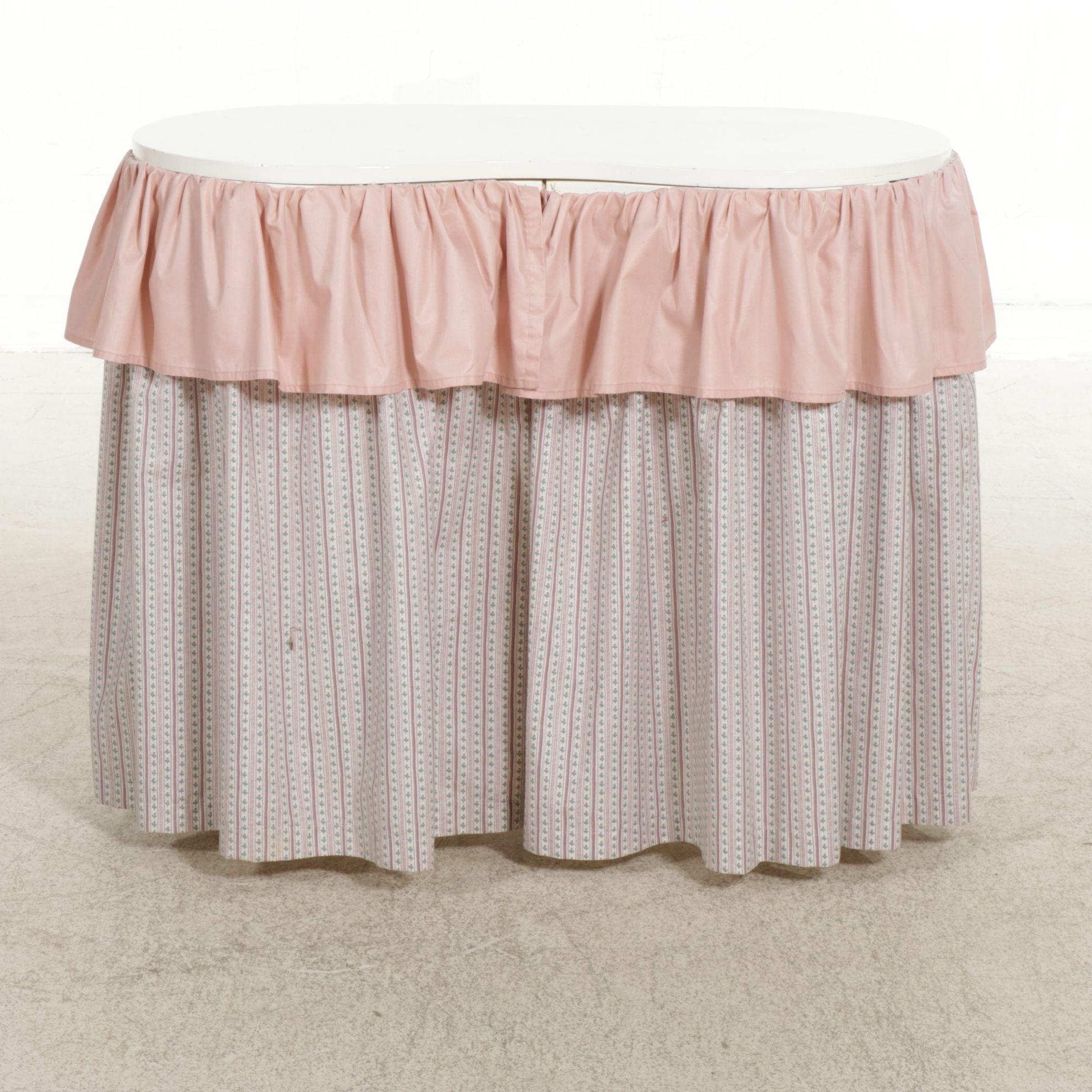 Kidney Shaped Painted Vanity Table with Fabric Apron, Mid-20th Century