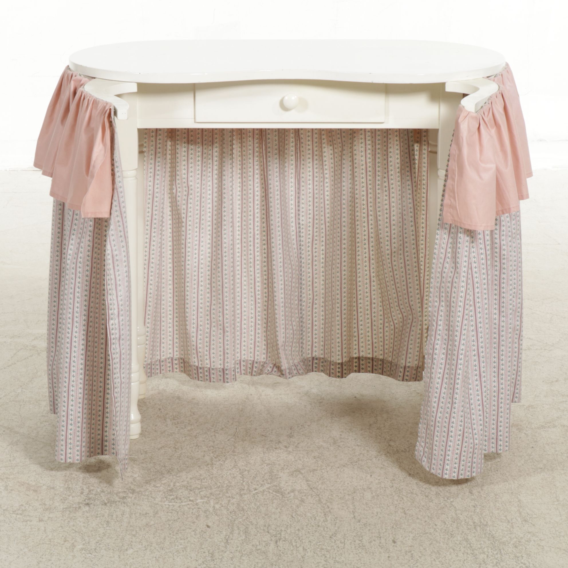 Kidney Shaped Painted Vanity Table with Fabric Apron, Mid-20th Century