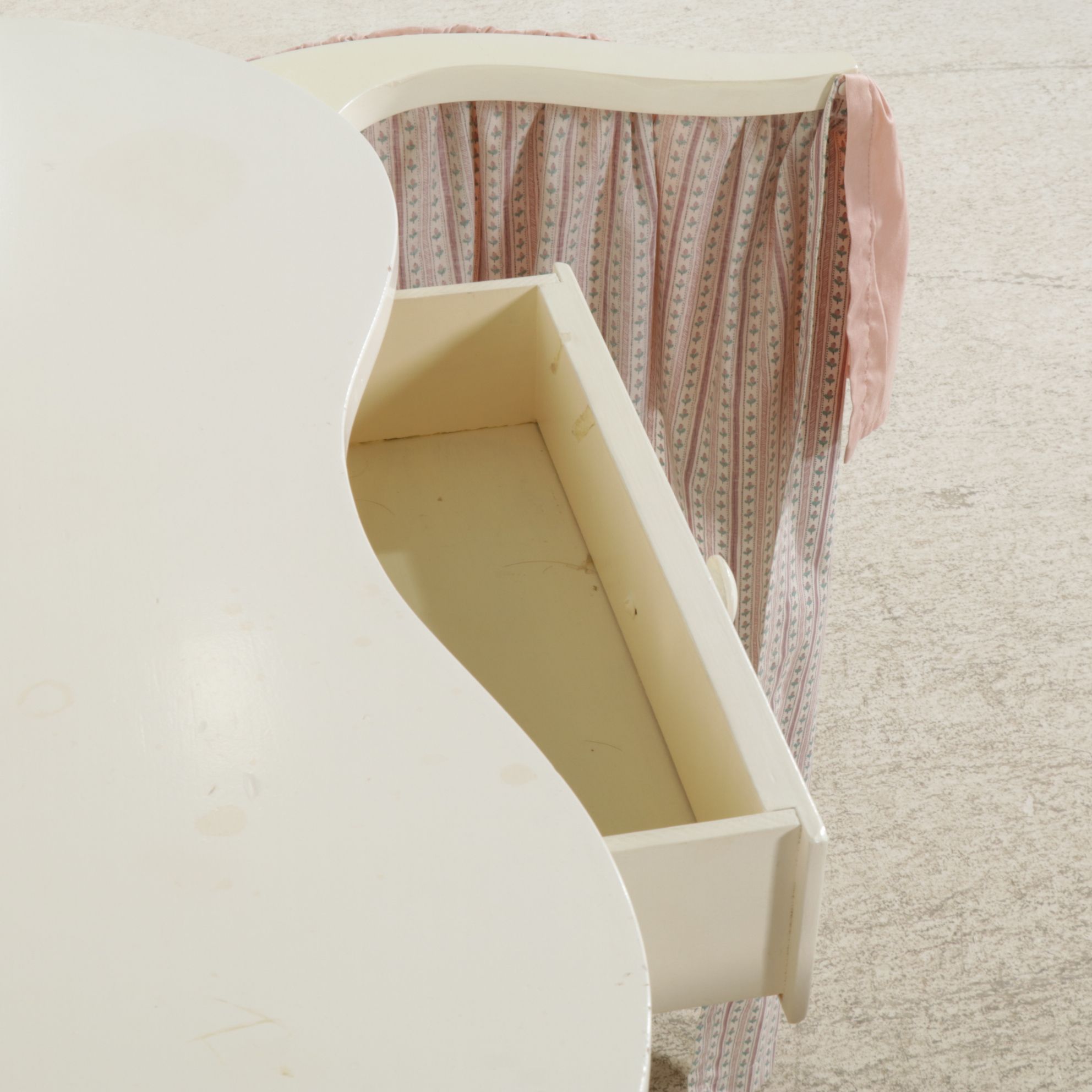 Kidney Shaped Painted Vanity Table with Fabric Apron, Mid-20th Century