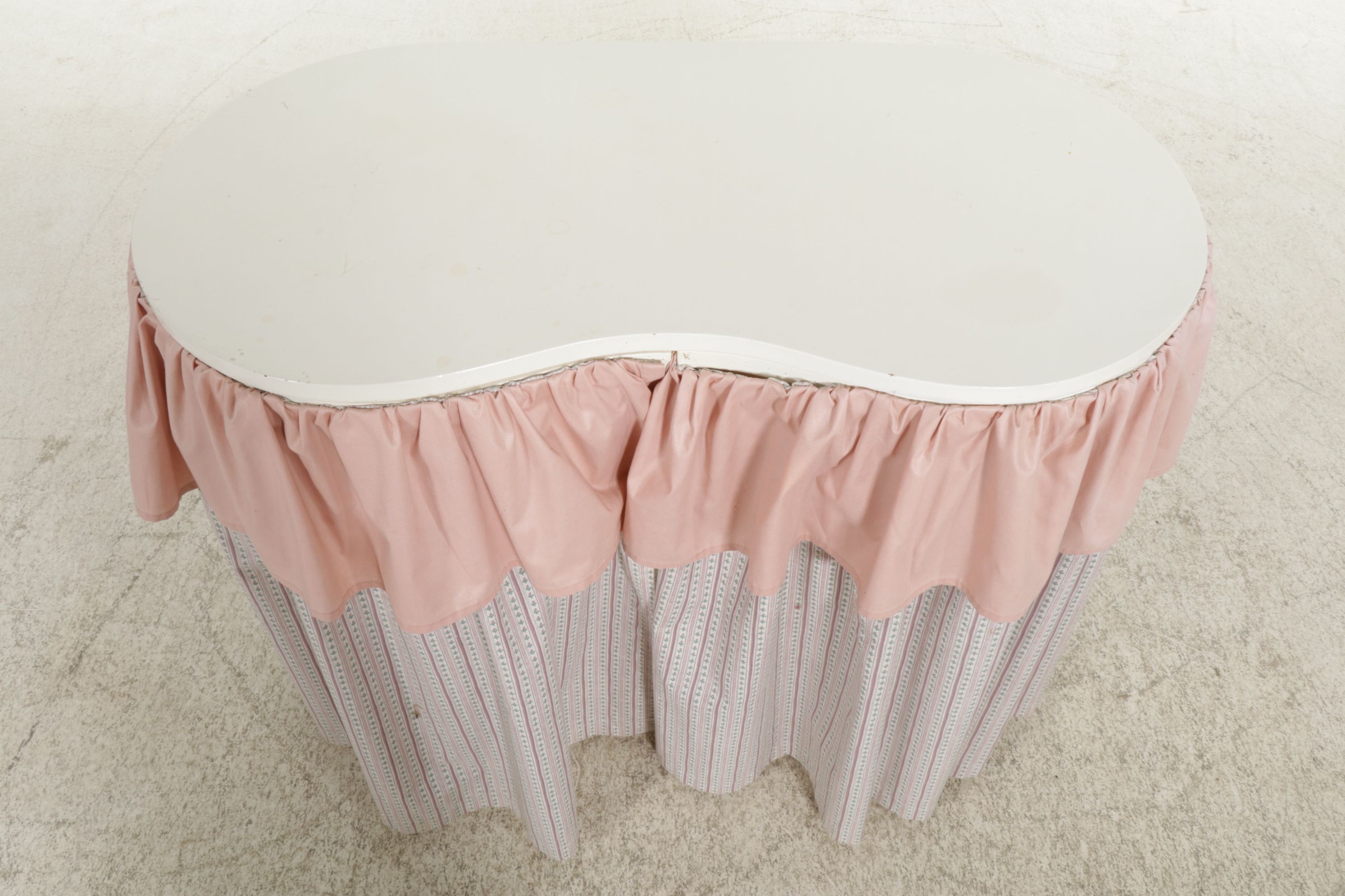 Kidney Shaped Painted Vanity Table with Fabric Apron, Mid-20th Century
