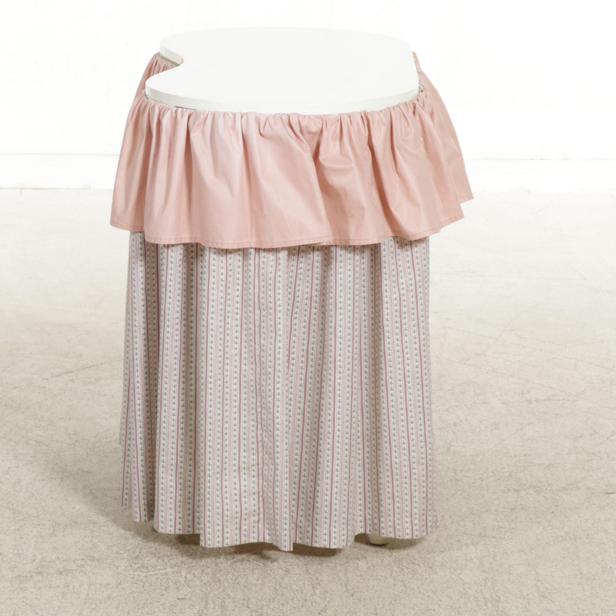 Kidney Shaped Painted Vanity Table with Fabric Apron, Mid-20th Century