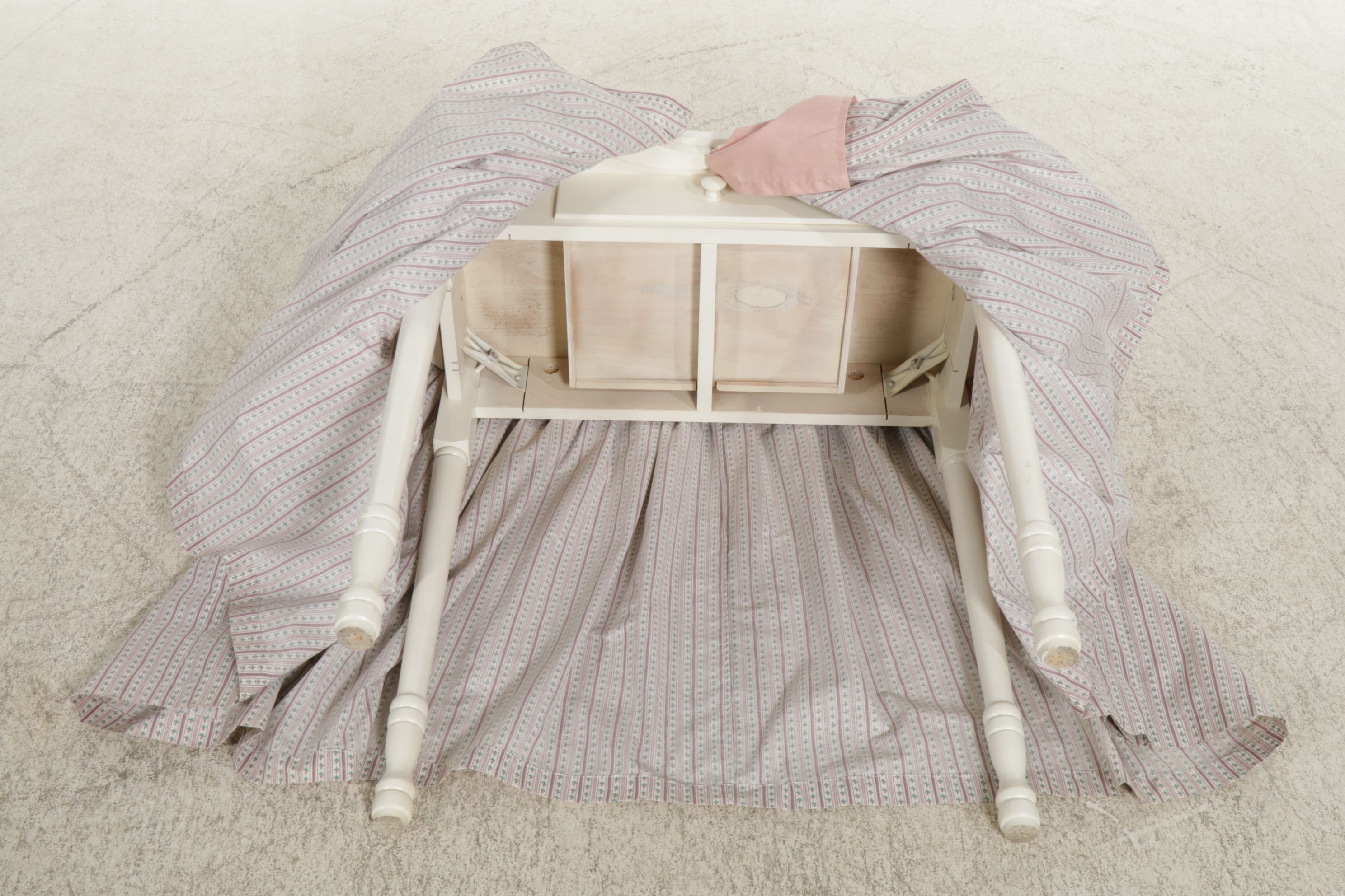 Kidney Shaped Painted Vanity Table with Fabric Apron, Mid-20th Century