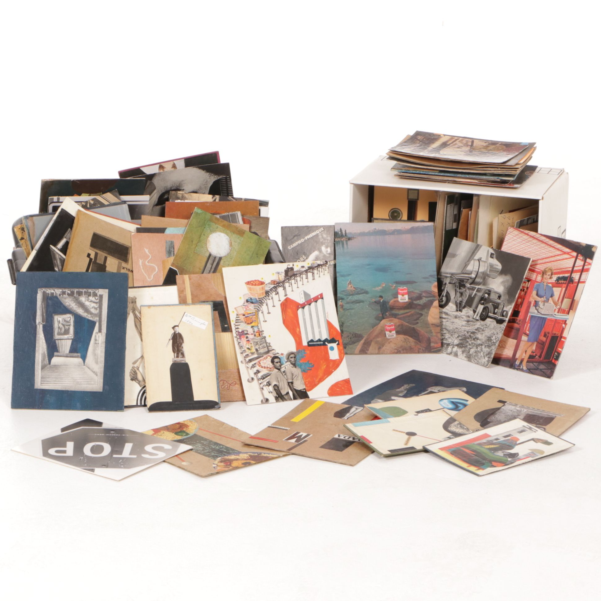 Collection of Abstract Folk and Pop Art Style Collages, Mid - Late 20th Century