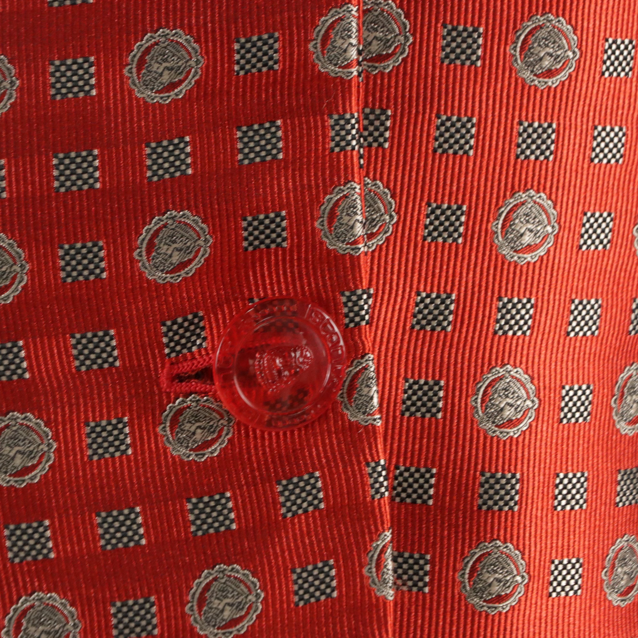 Istante by Versace Miniskirt Suit in Red Patterned Jacquard Silk Blend