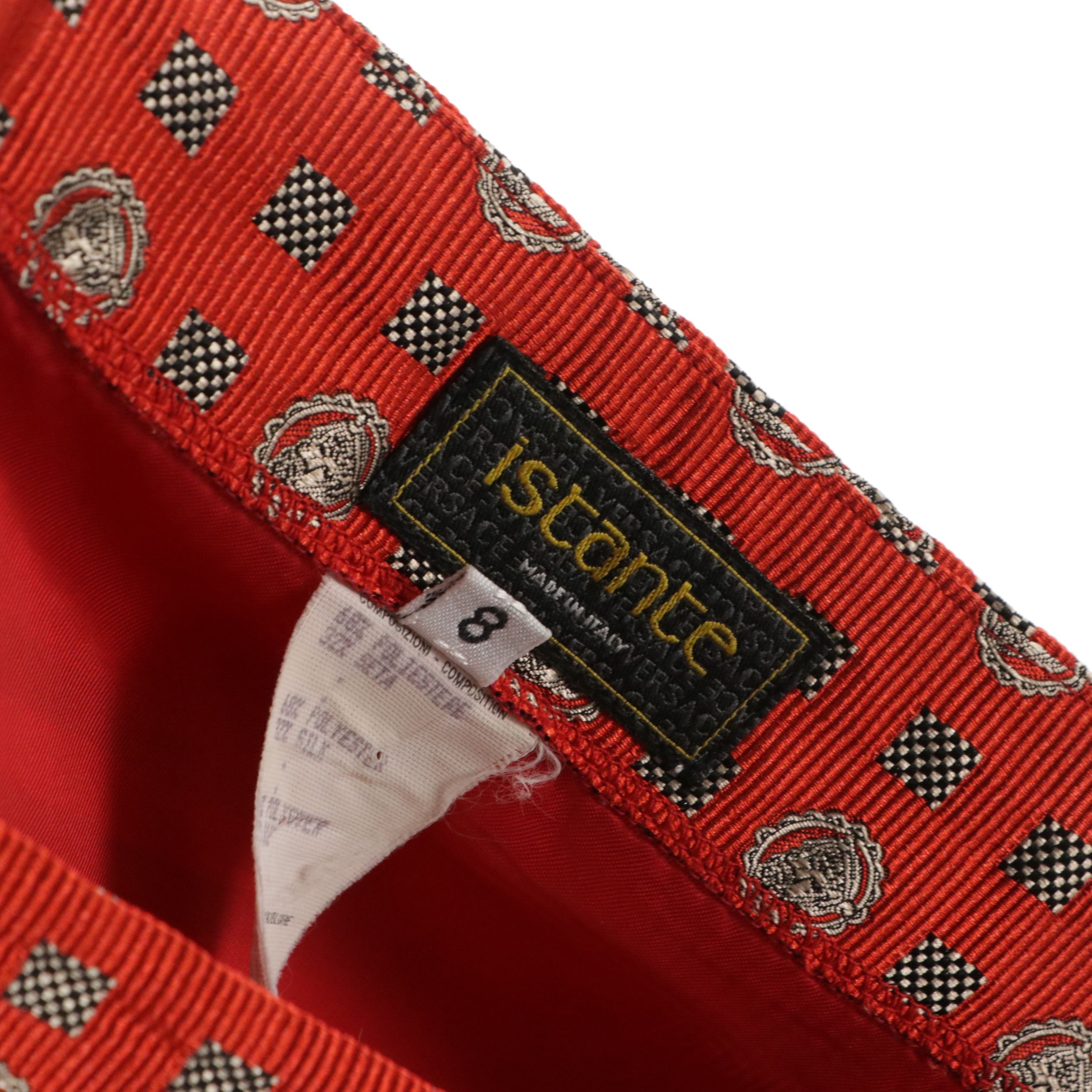 Istante by Versace Miniskirt Suit in Red Patterned Jacquard Silk Blend