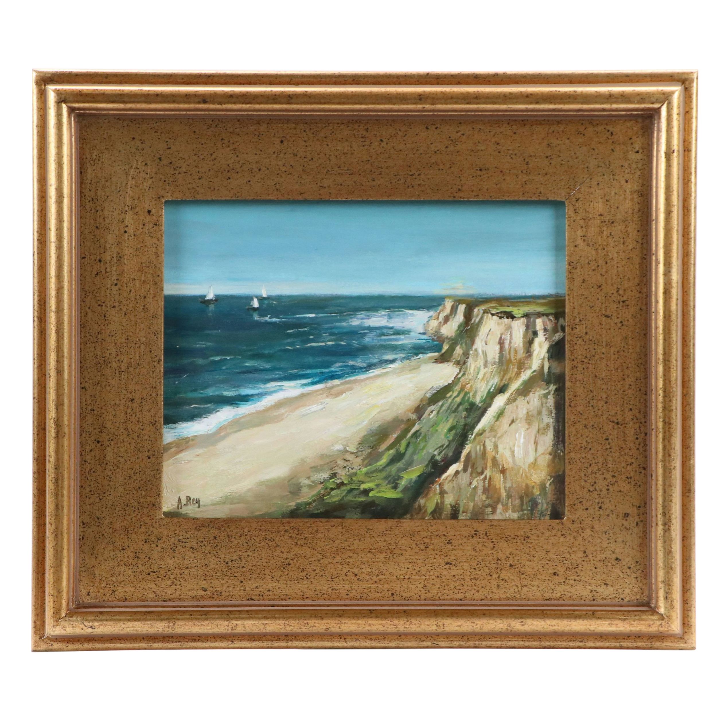 Agnes Rey Coastal Oil Painting "Amber Shore," 2025