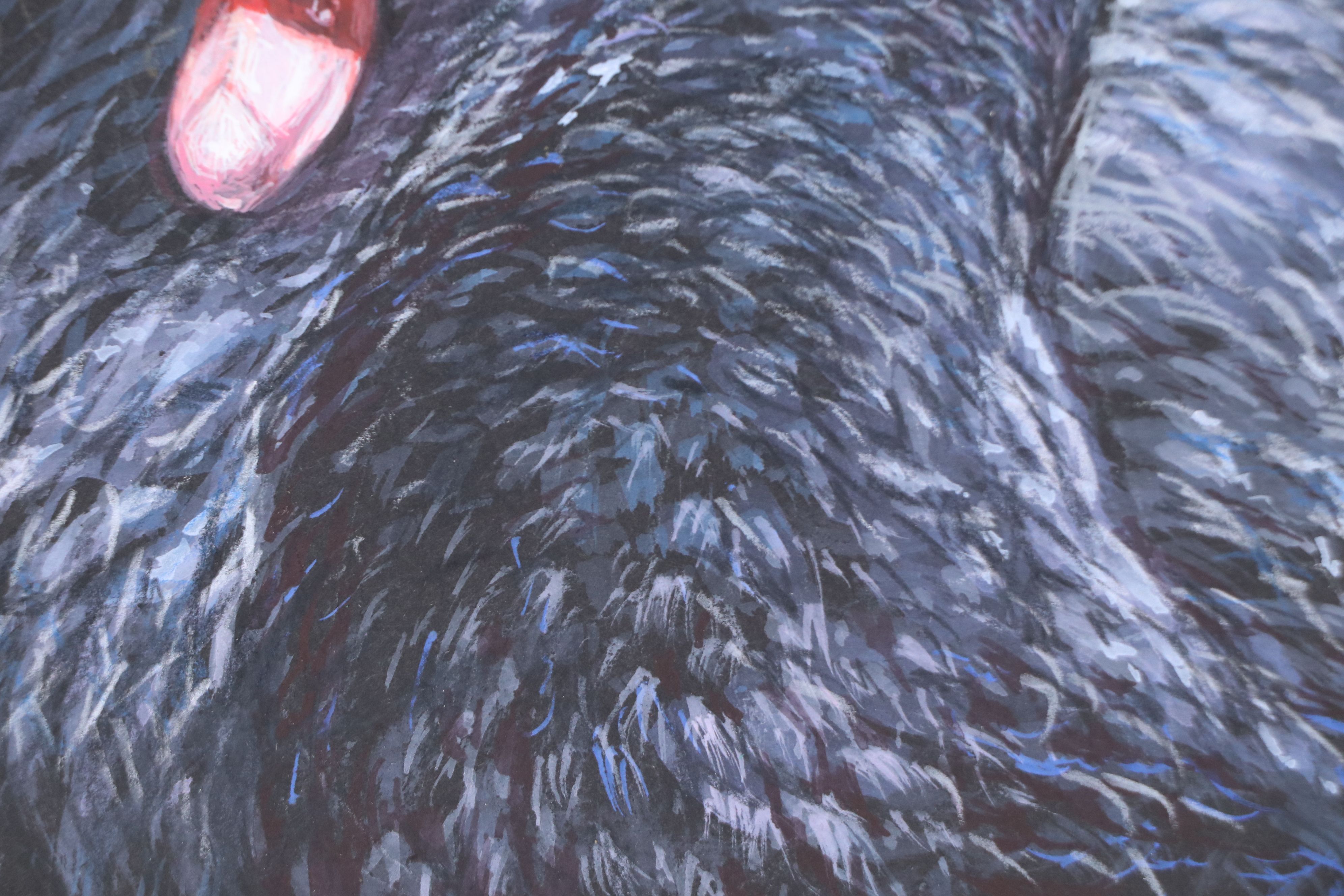 Stylized Mixed Media Drawing of Black Swan, 21st Century