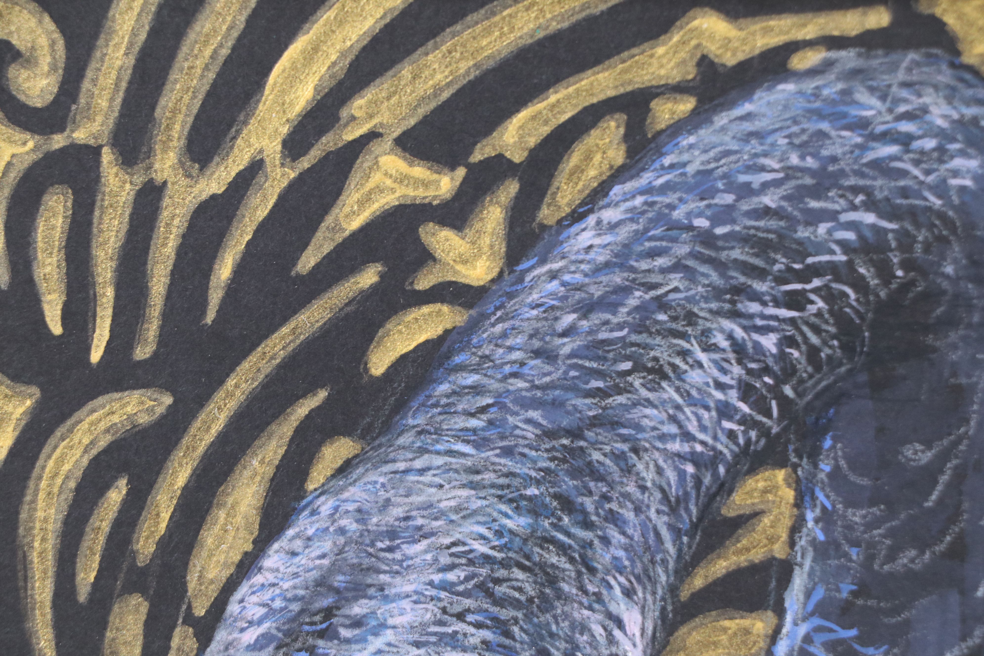 Stylized Mixed Media Drawing of Black Swan, 21st Century