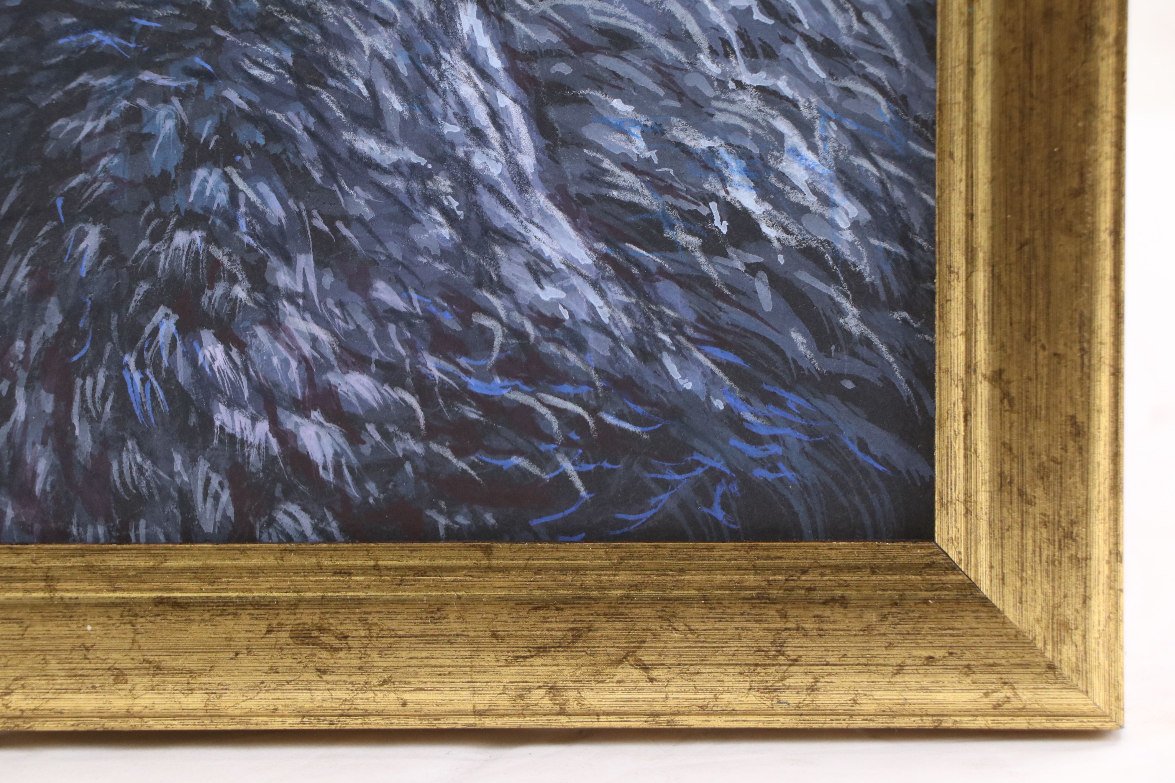 Stylized Mixed Media Drawing of Black Swan, 21st Century