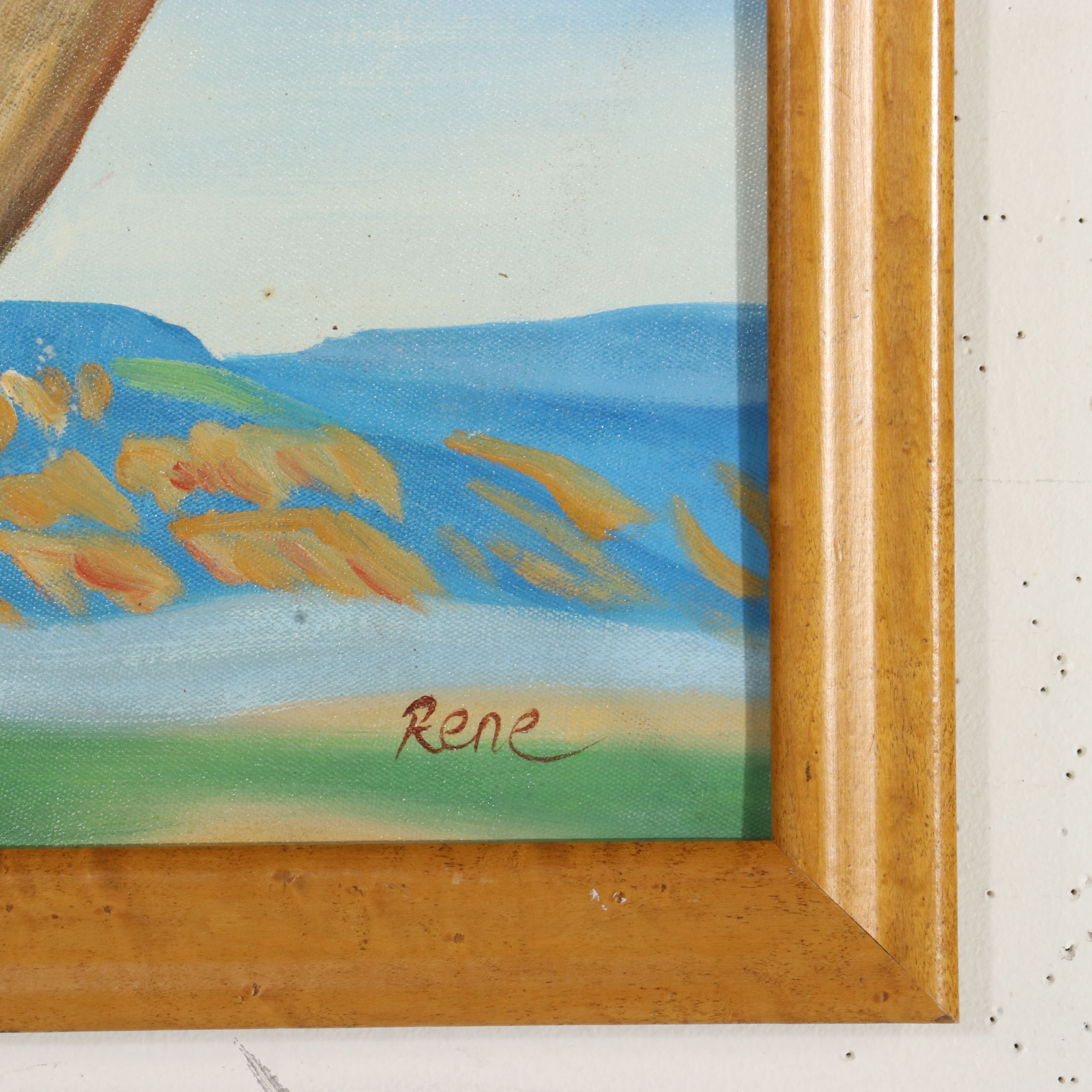 After Georgia O'Keeffe Oil Painting Copy "Deer Skull with Pedernal," 21st C.