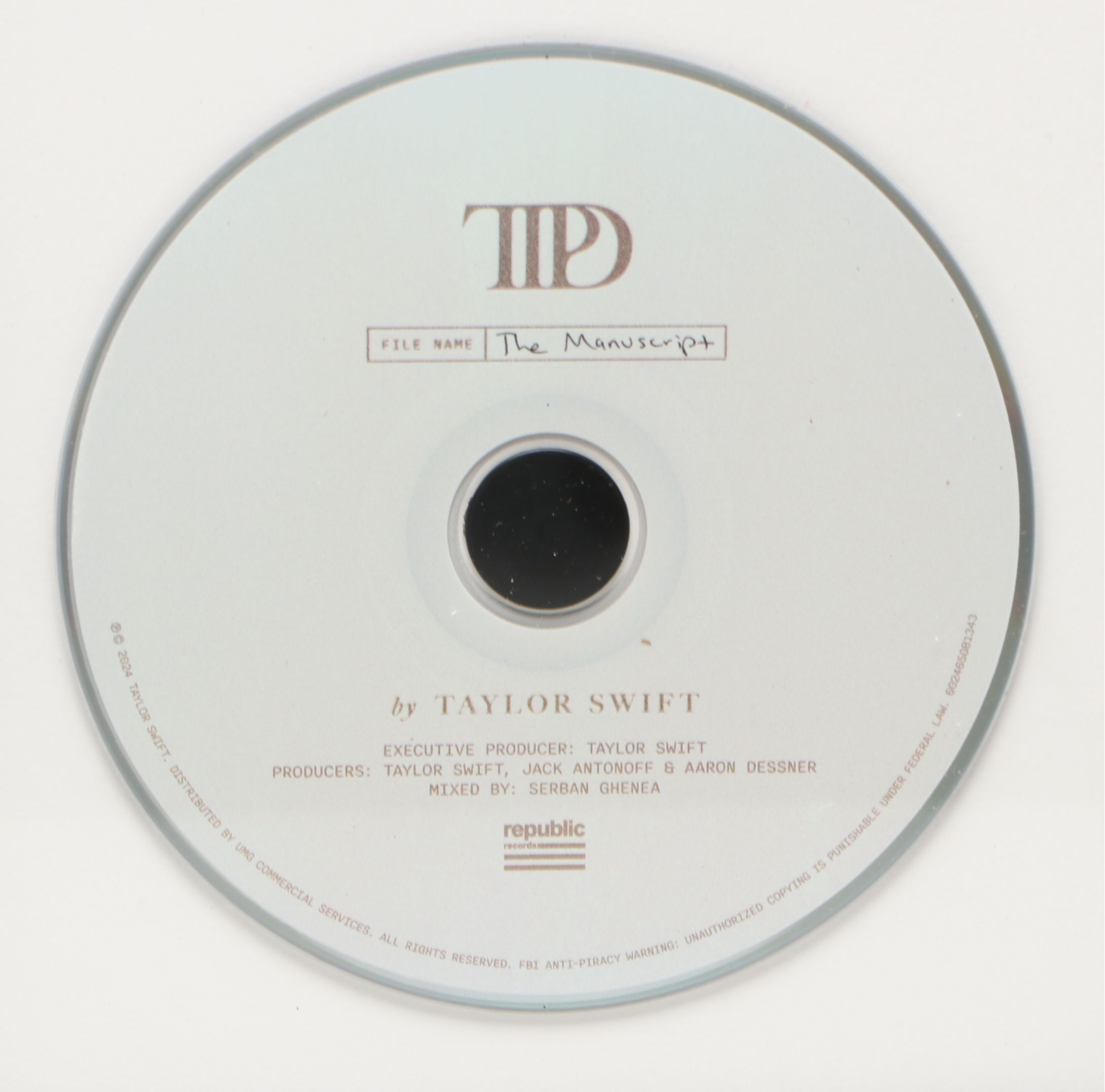 Taylor Swift Signed "The Tortured Poets Department" CD Card in Frame