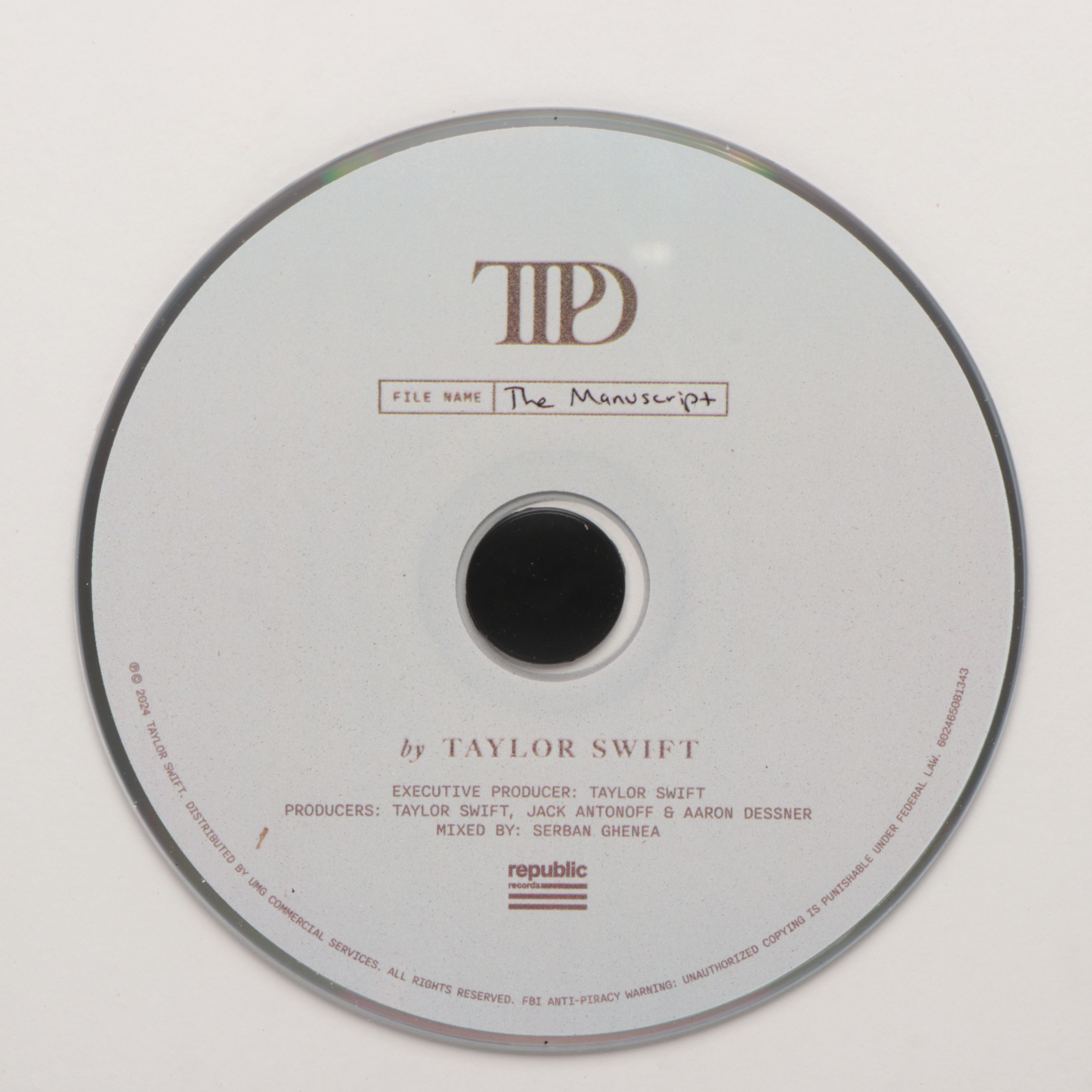 Taylor Swift Signed "The Tortured Poets Department" CD Card in Frame