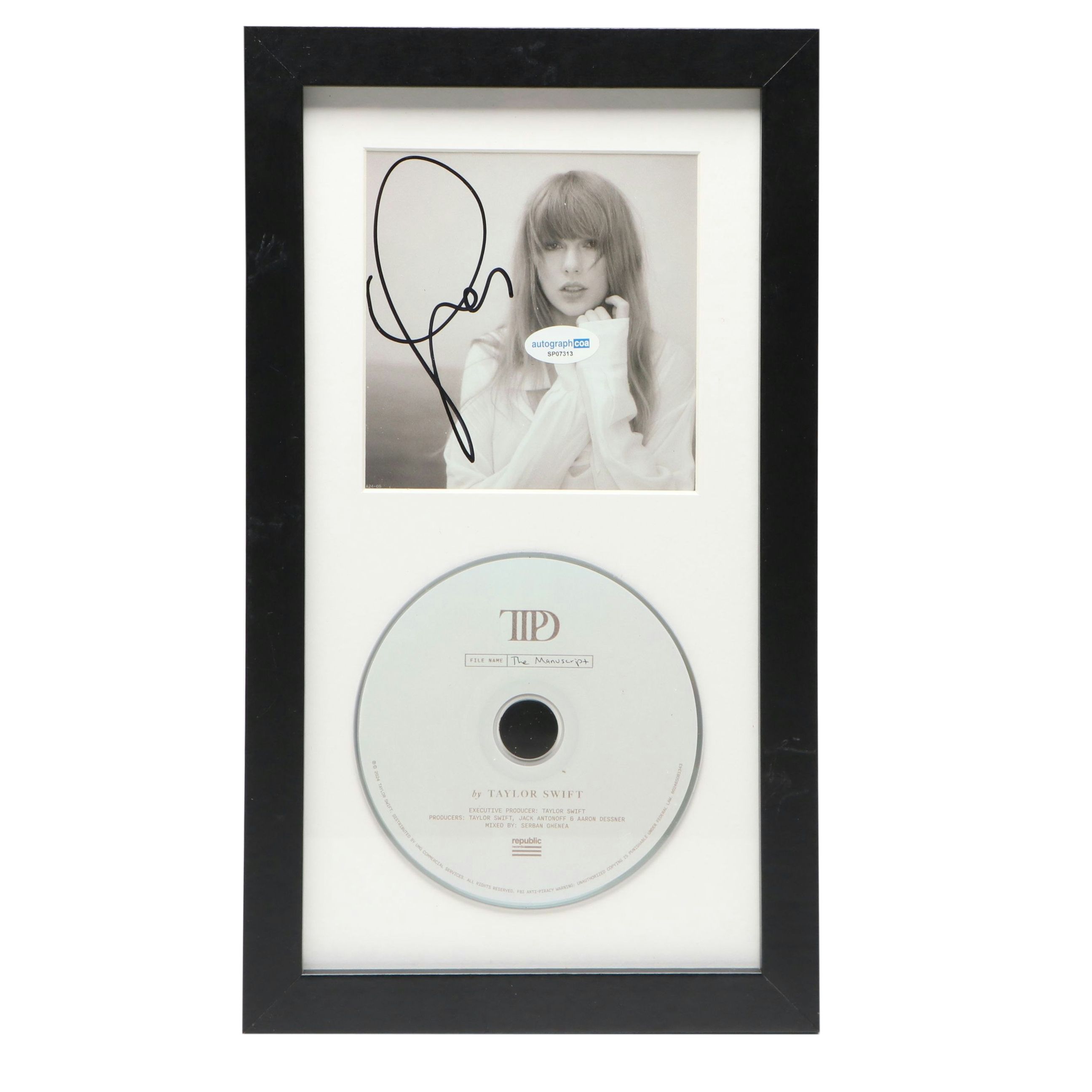 Taylor Swift Signed "The Tortured Poets Department" CD Card in Frame