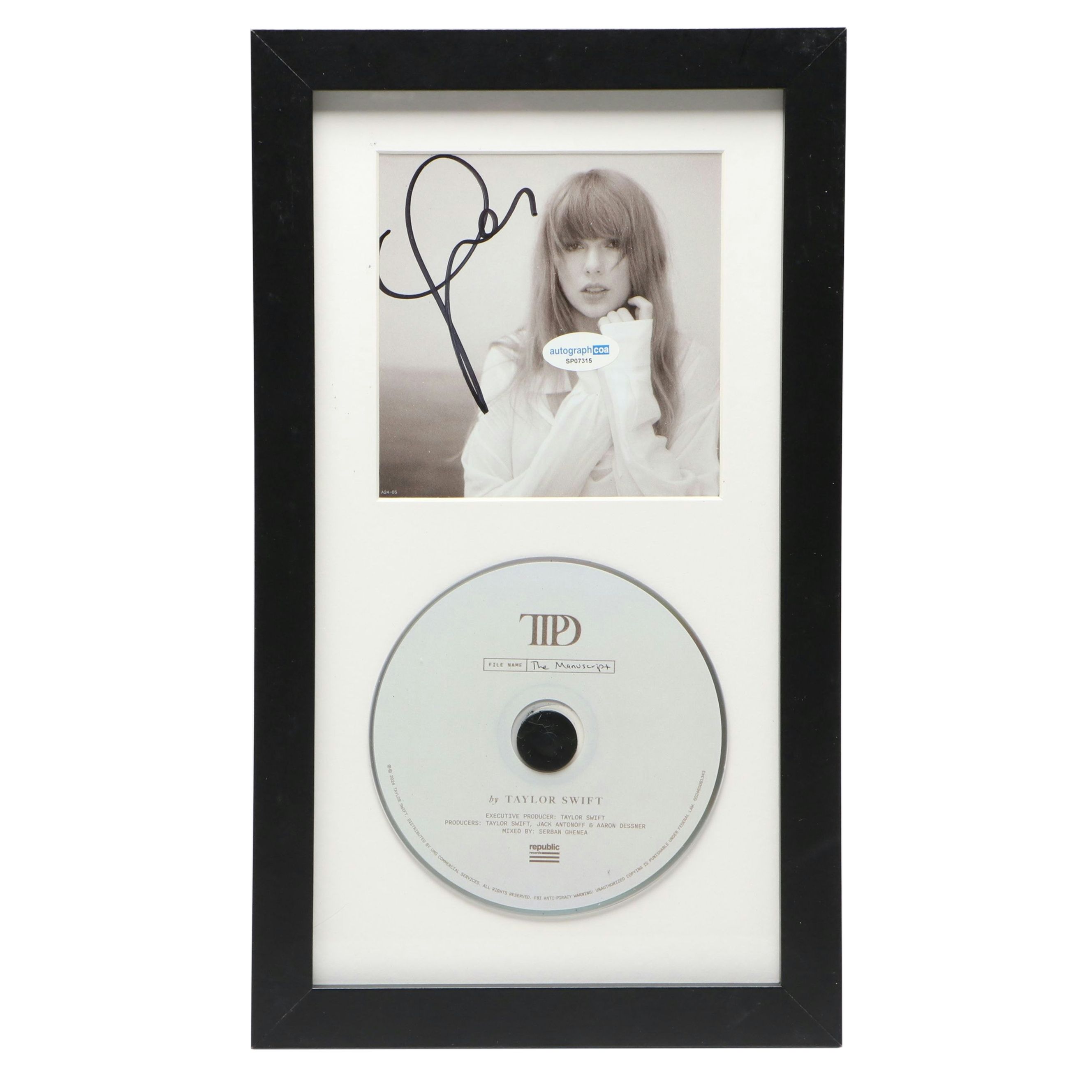 Taylor Swift Signed "The Tortured Poets Department" CD Card in Frame