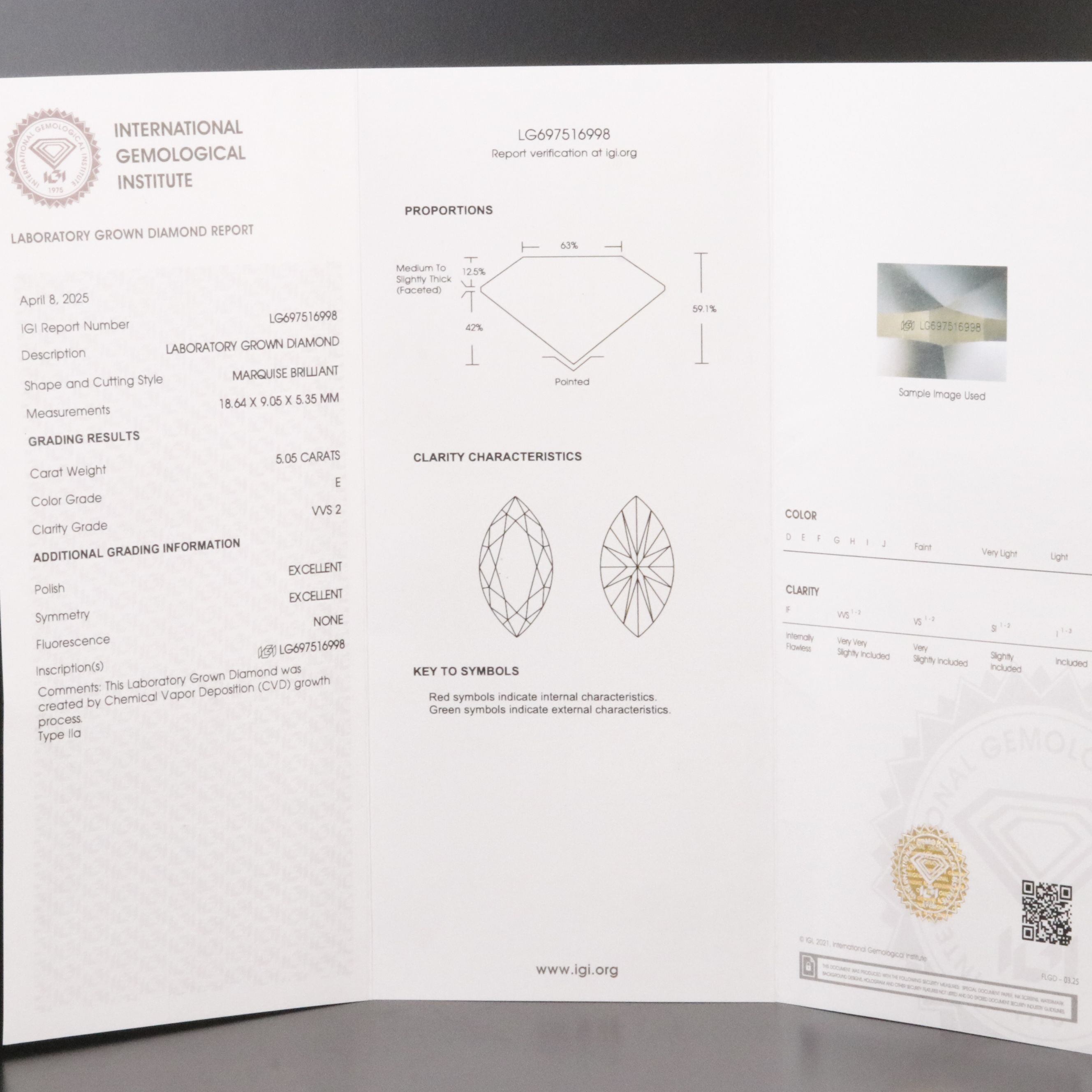 14K 5.05 CT Lab Grown Diamond Solitaire Ring with IGI Report