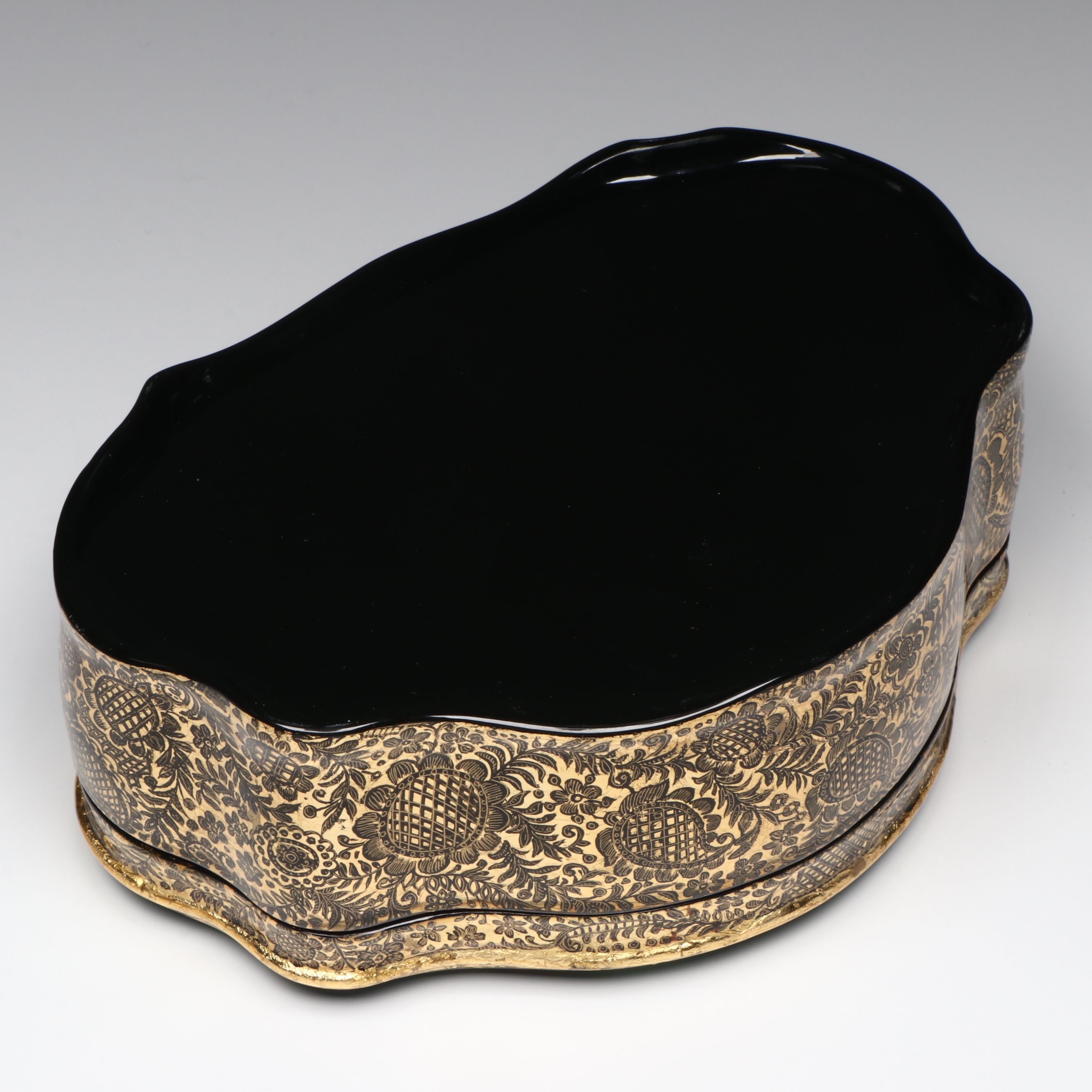 Russian Fedoskino Hand-Painted Woman with Birds Lacquerware Box