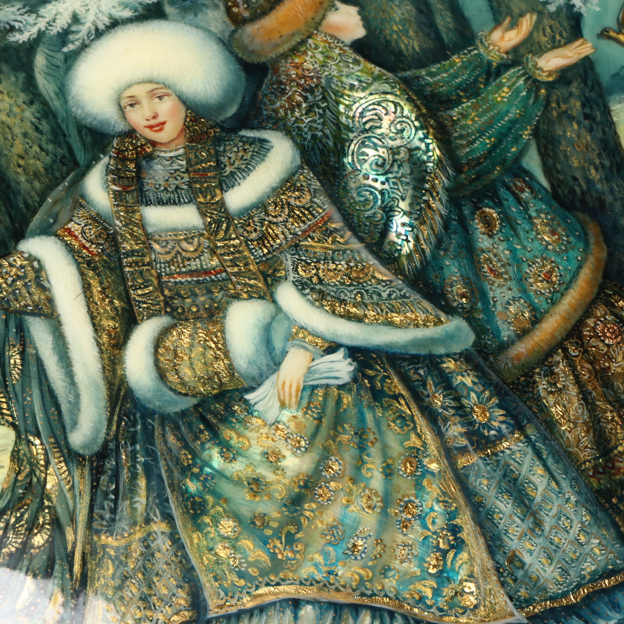 Russian Fedoskino Hand-Painted Woman with Birds Lacquerware Box