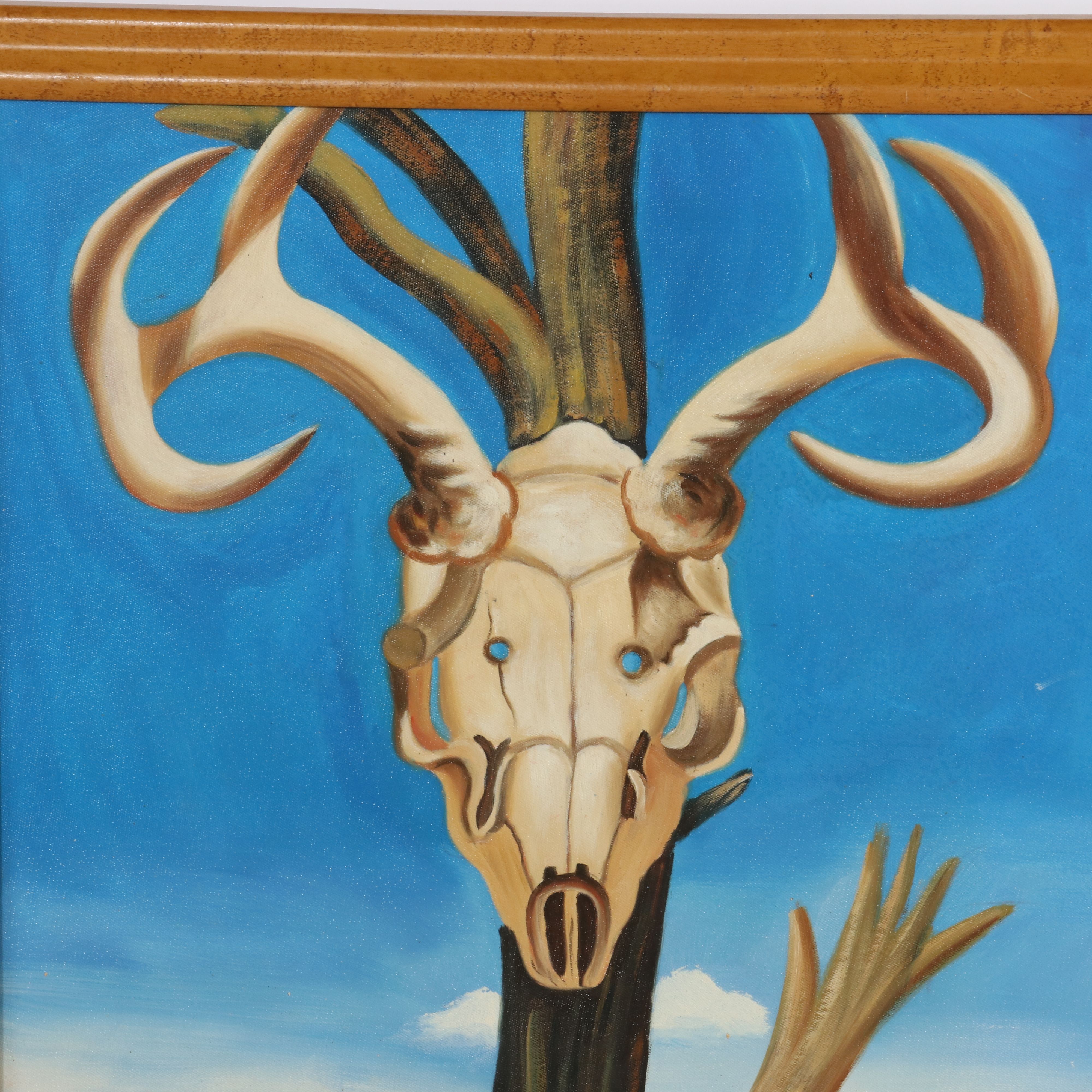 After Georgia O'Keeffe Oil Painting Copy "Deer Skull with Pedernal," 21st C.