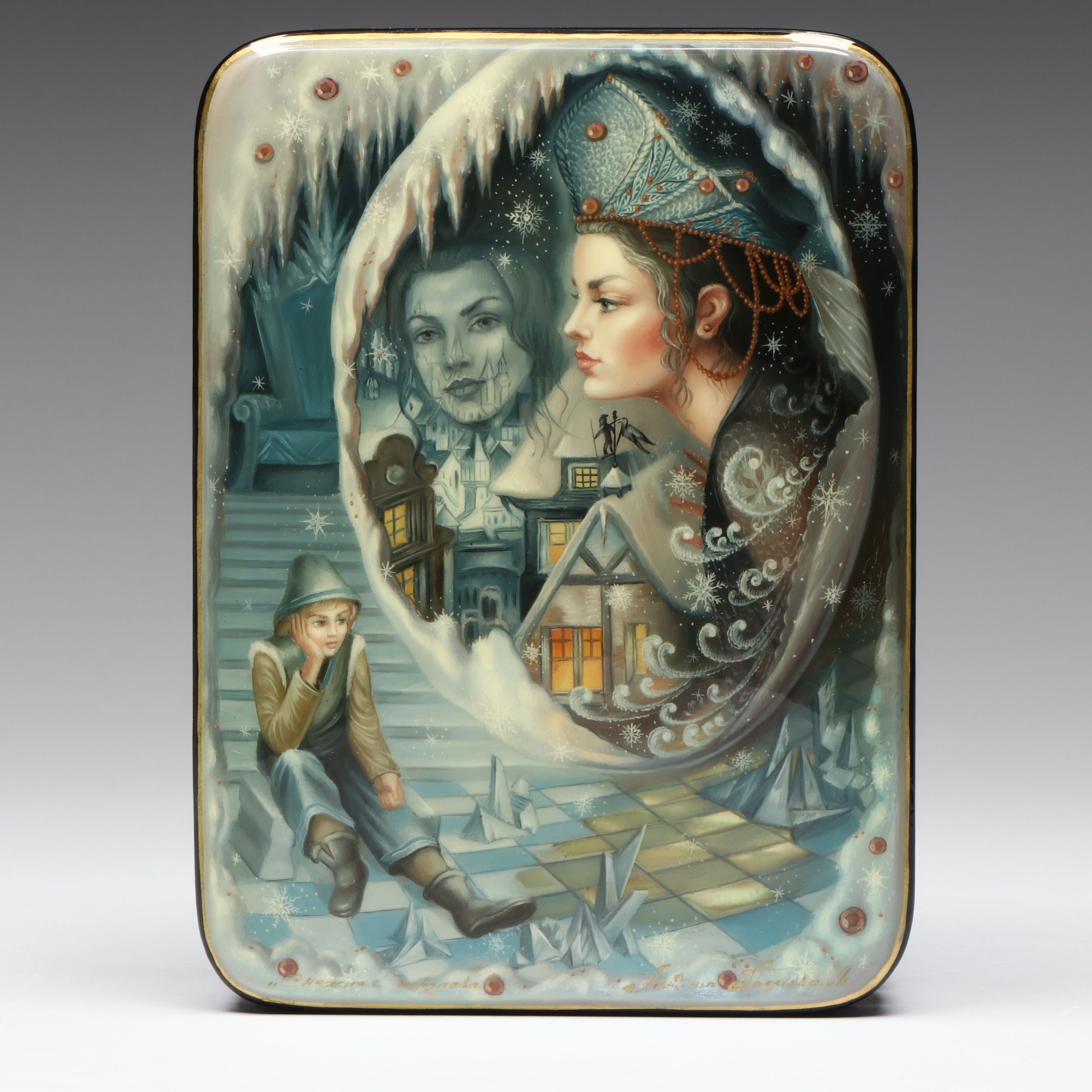 Russian Fedoskino Hand-Painted Fairy Tale Inspired Lacquerware Box
