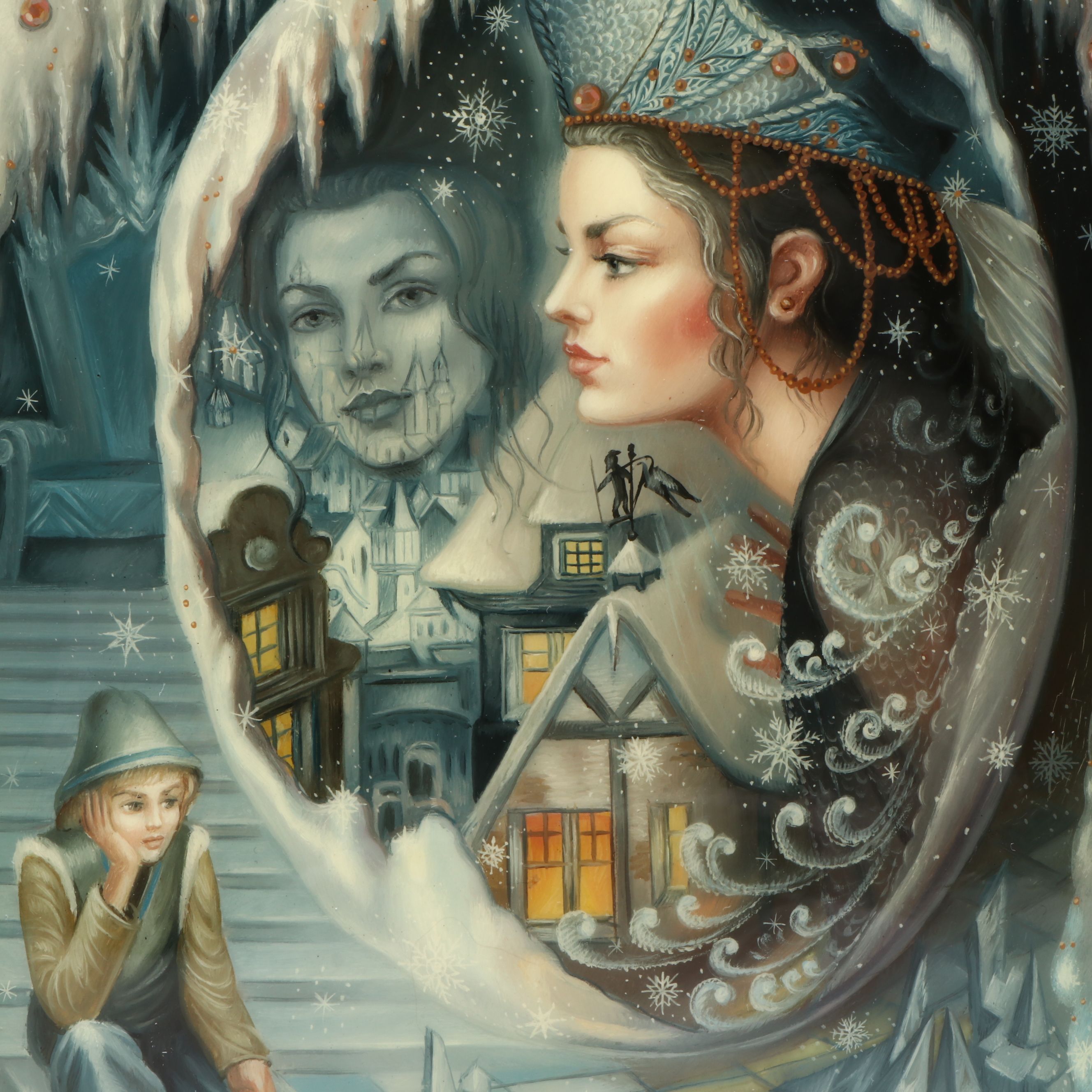 Russian Fedoskino Hand-Painted Fairy Tale Inspired Lacquerware Box