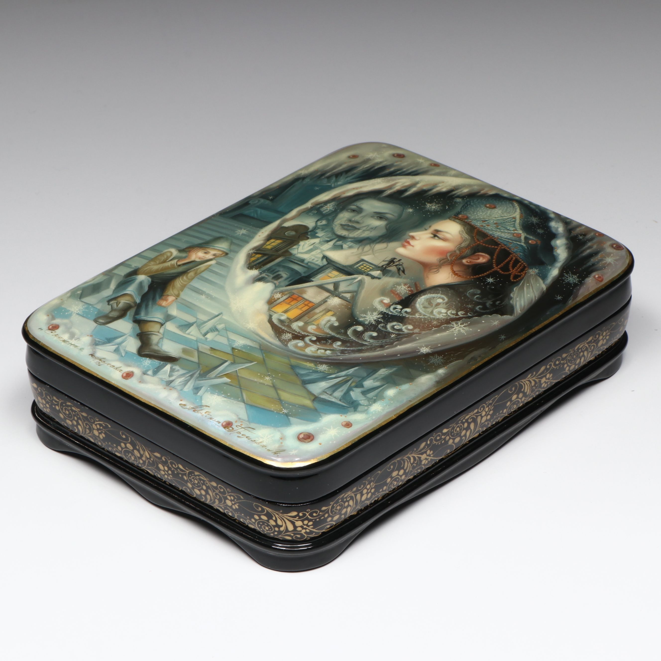 Russian Fedoskino Hand-Painted Fairy Tale Inspired Lacquerware Box