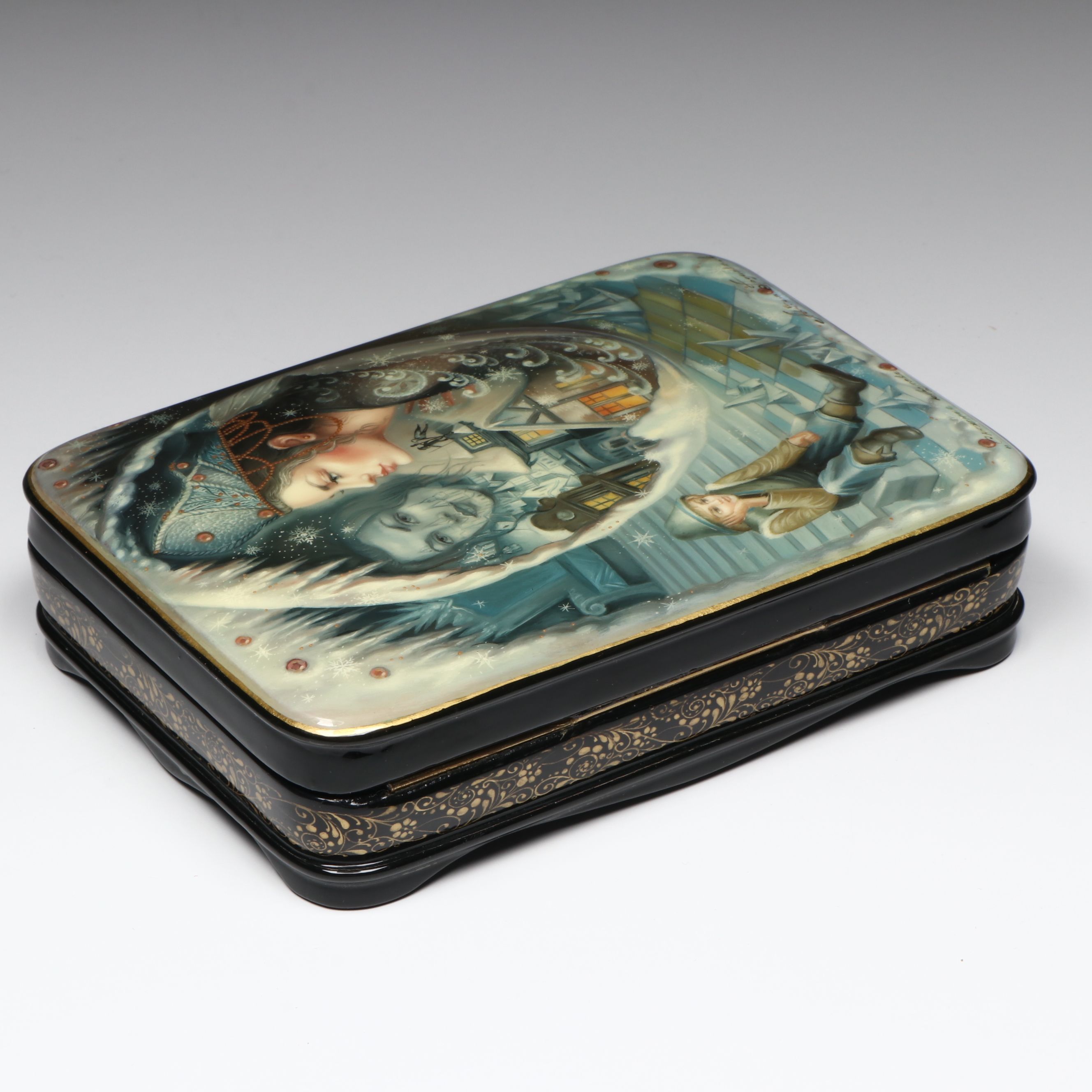 Russian Fedoskino Hand-Painted Fairy Tale Inspired Lacquerware Box