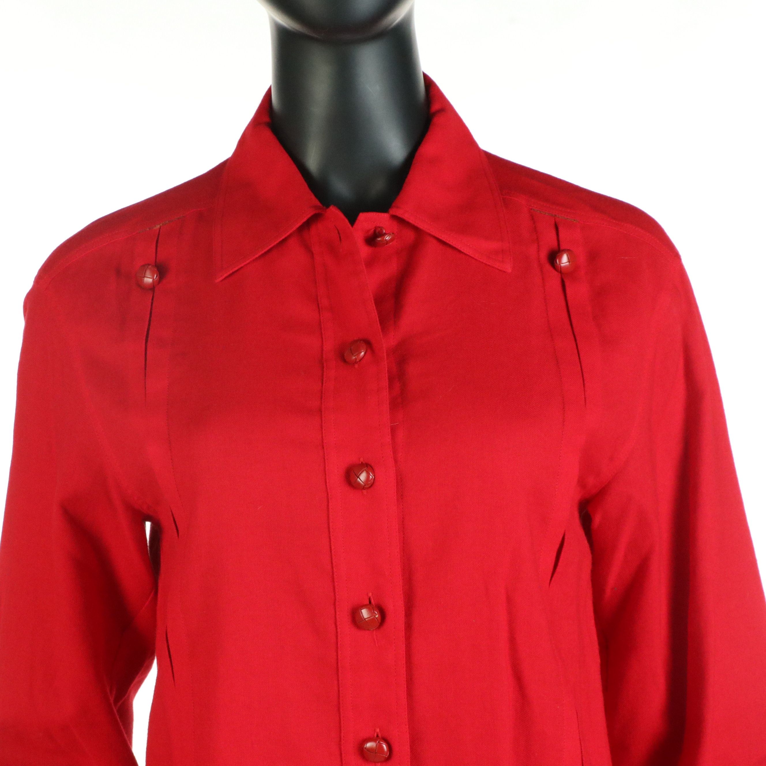 Yves Saint Laurent Red Button-Up Shirt with Woven Buttons