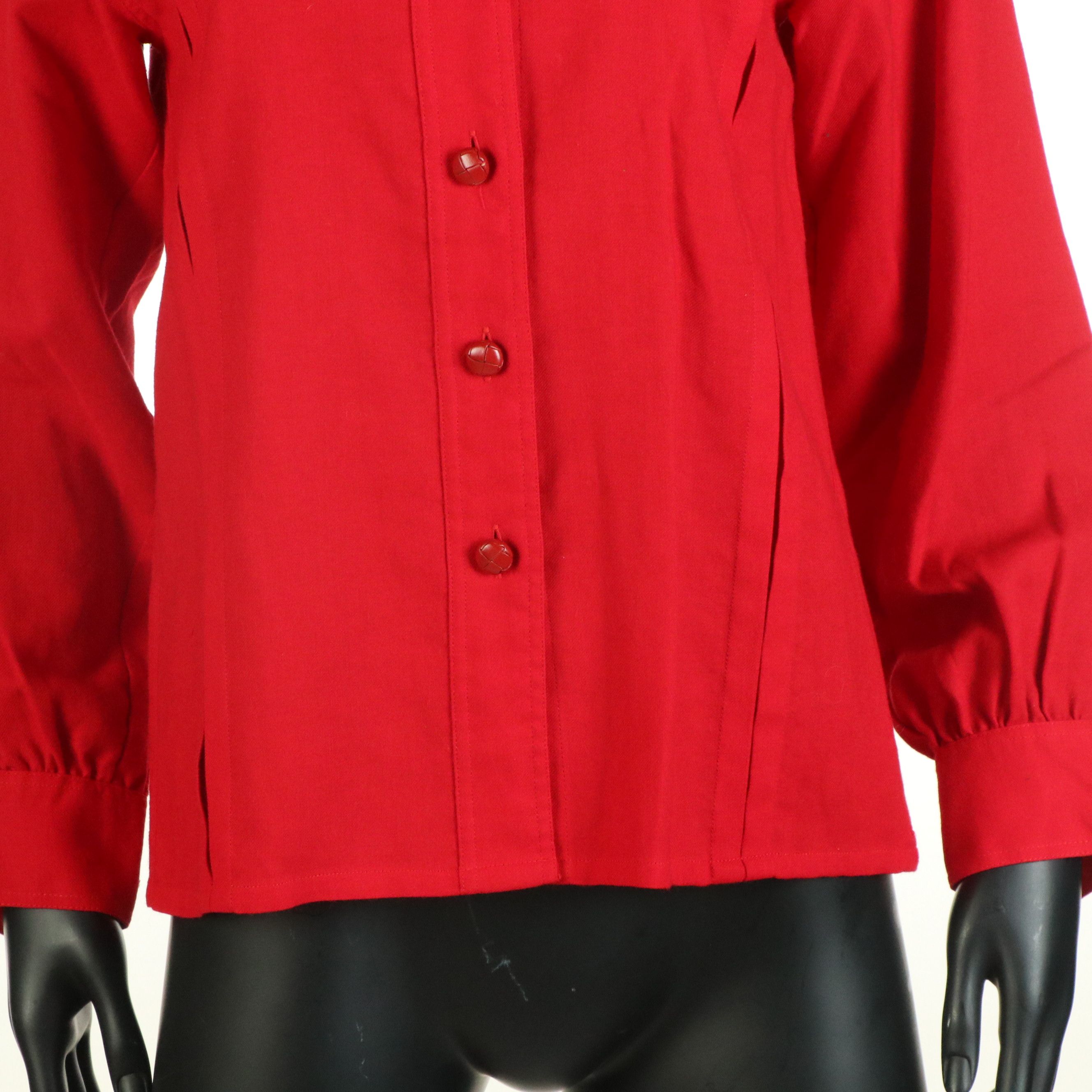 Yves Saint Laurent Red Button-Up Shirt with Woven Buttons