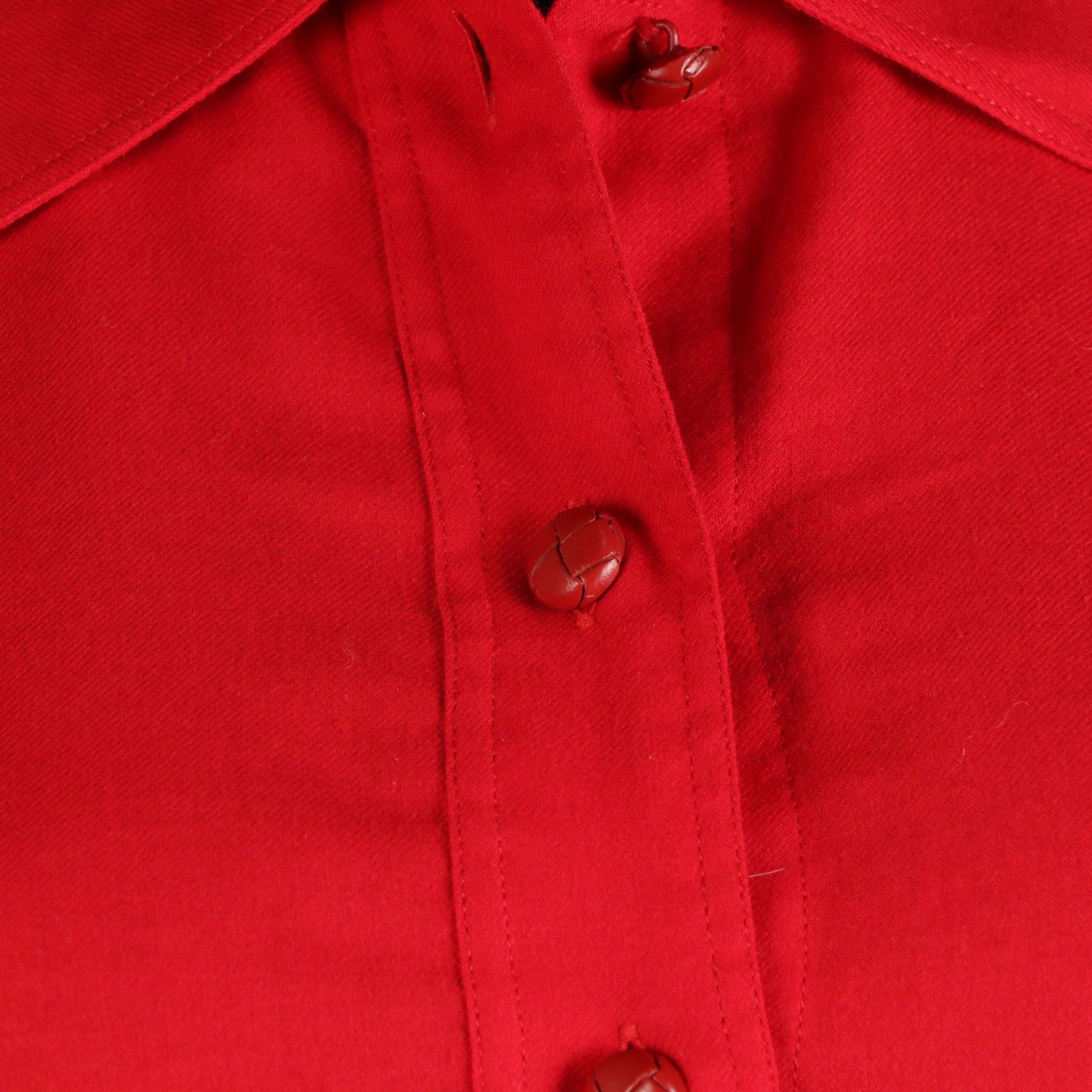 Yves Saint Laurent Red Button-Up Shirt with Woven Buttons