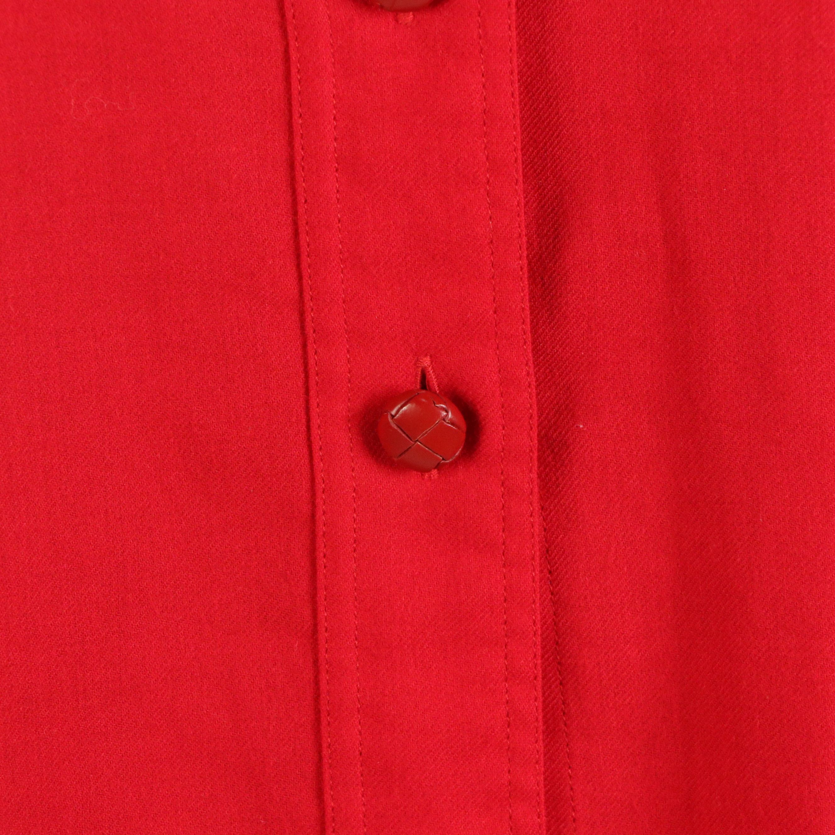 Yves Saint Laurent Red Button-Up Shirt with Woven Buttons