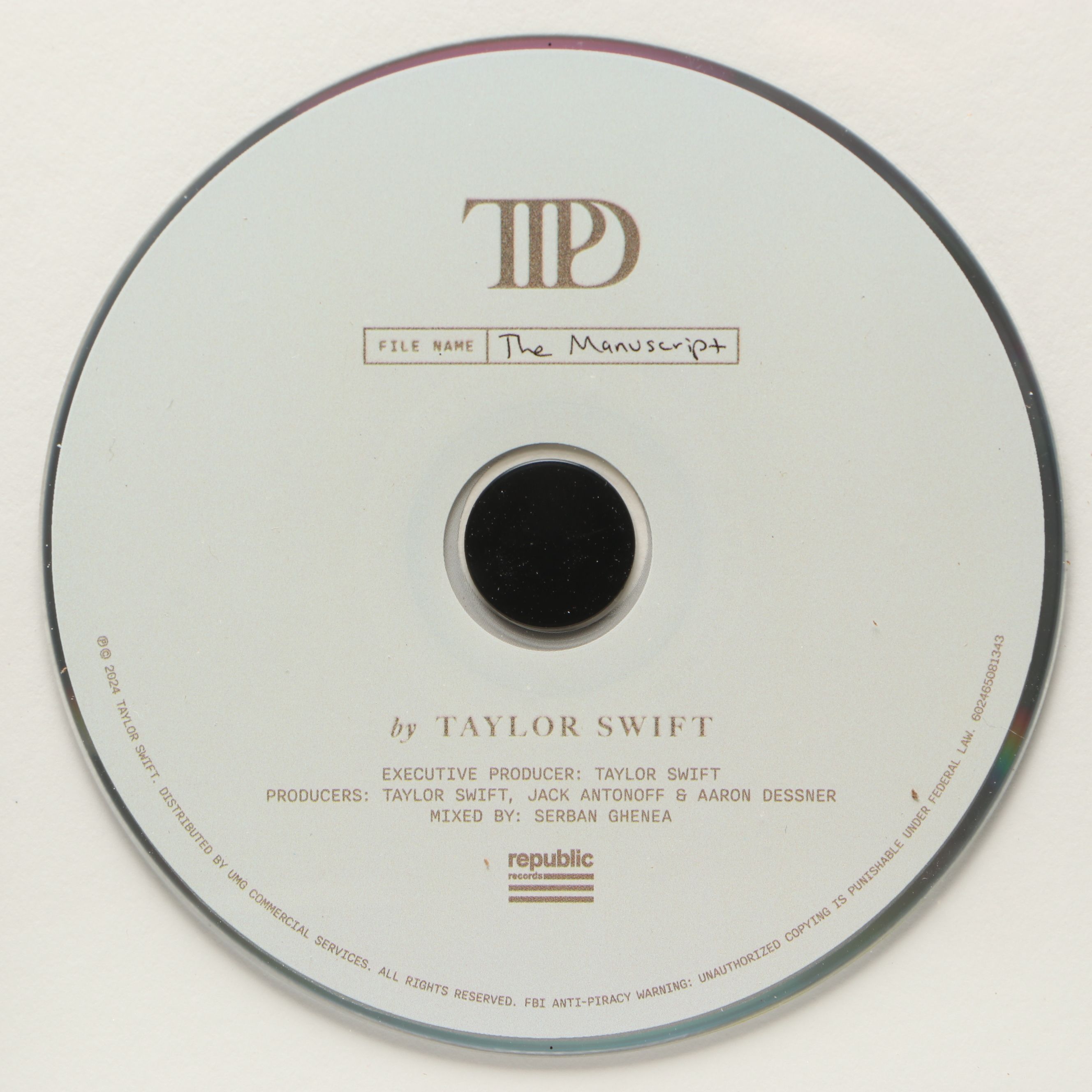 Taylor Swift Signed "The Tortured Poets Department" CD Card in Frame