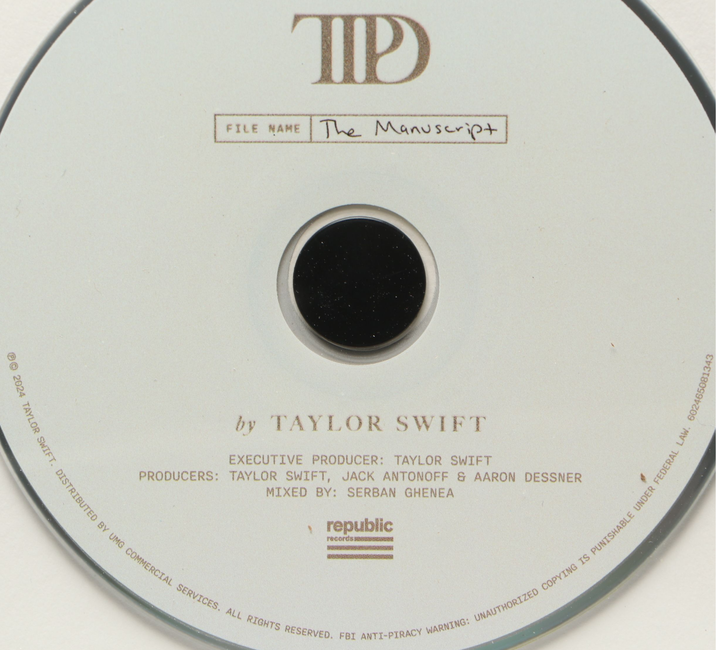 Taylor Swift Signed "The Tortured Poets Department" CD Card in Frame