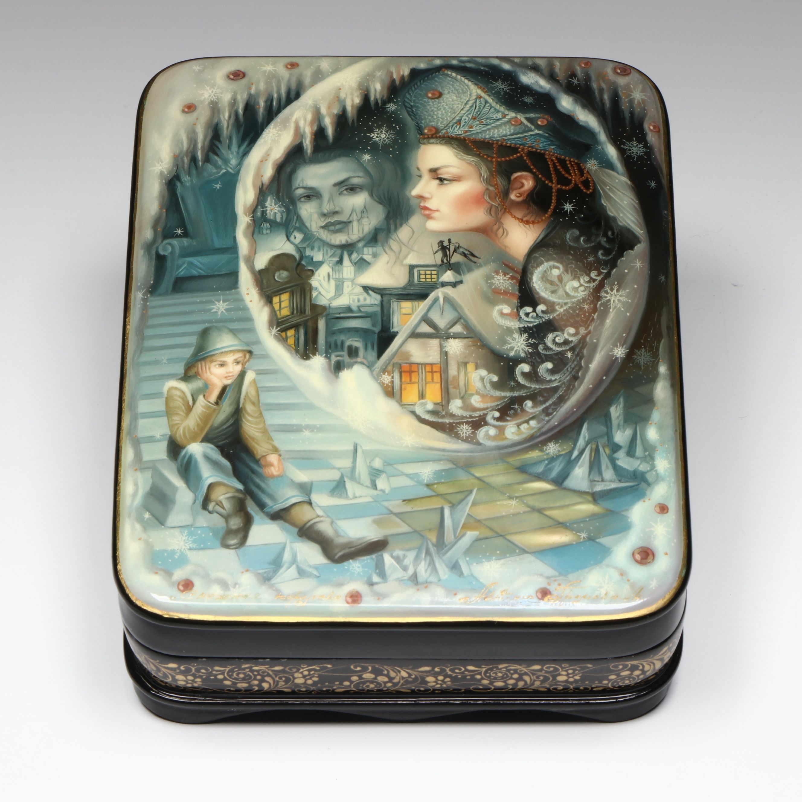 Russian Fedoskino Hand-Painted Fairy Tale Inspired Lacquerware Box
