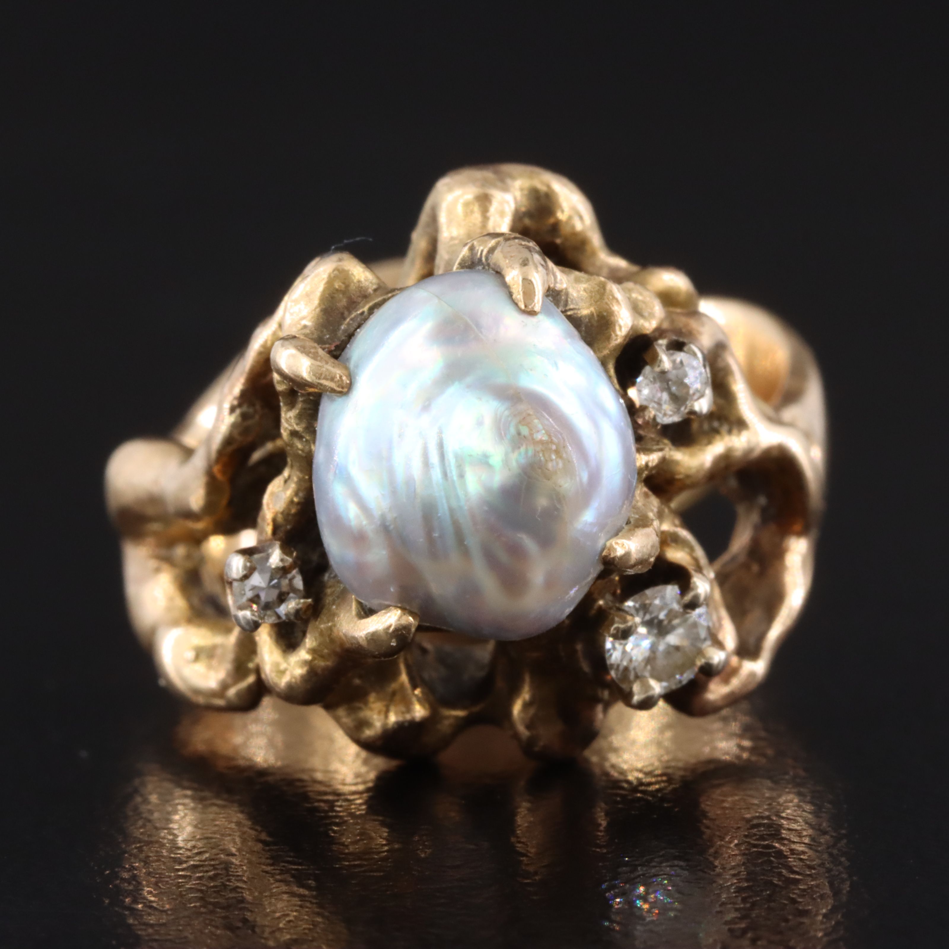 14K Pearl and Diamond Ring