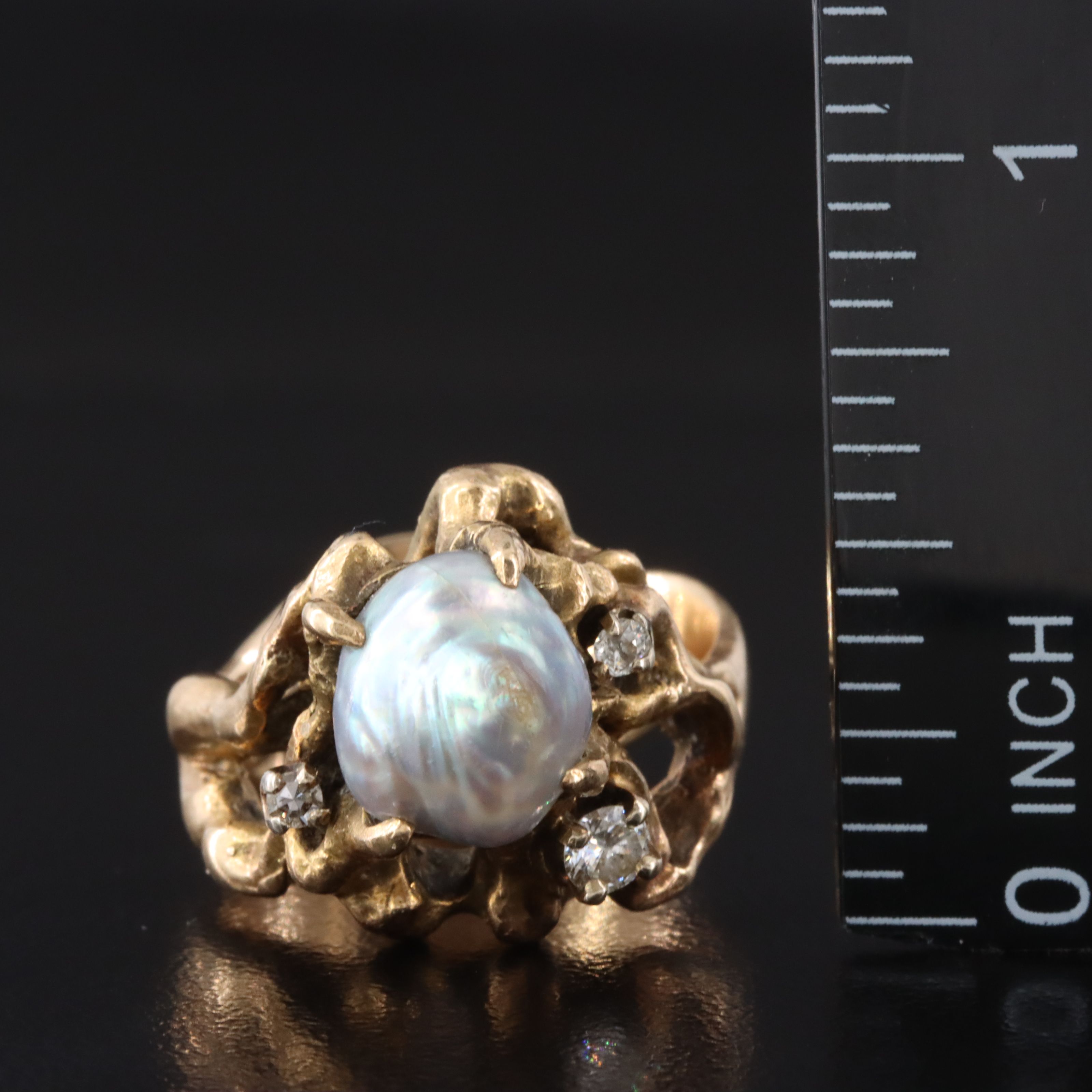 14K Pearl and Diamond Ring