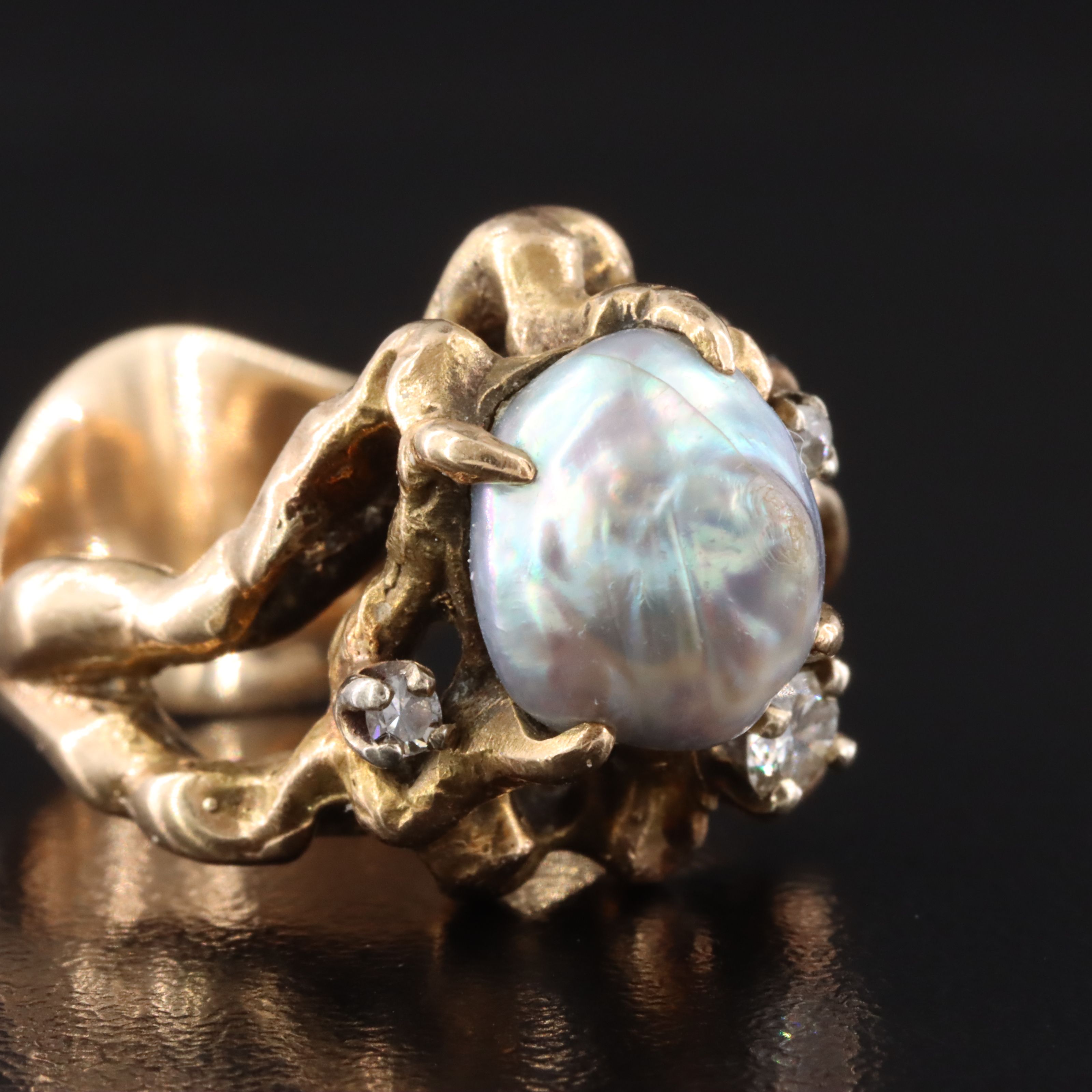 14K Pearl and Diamond Ring