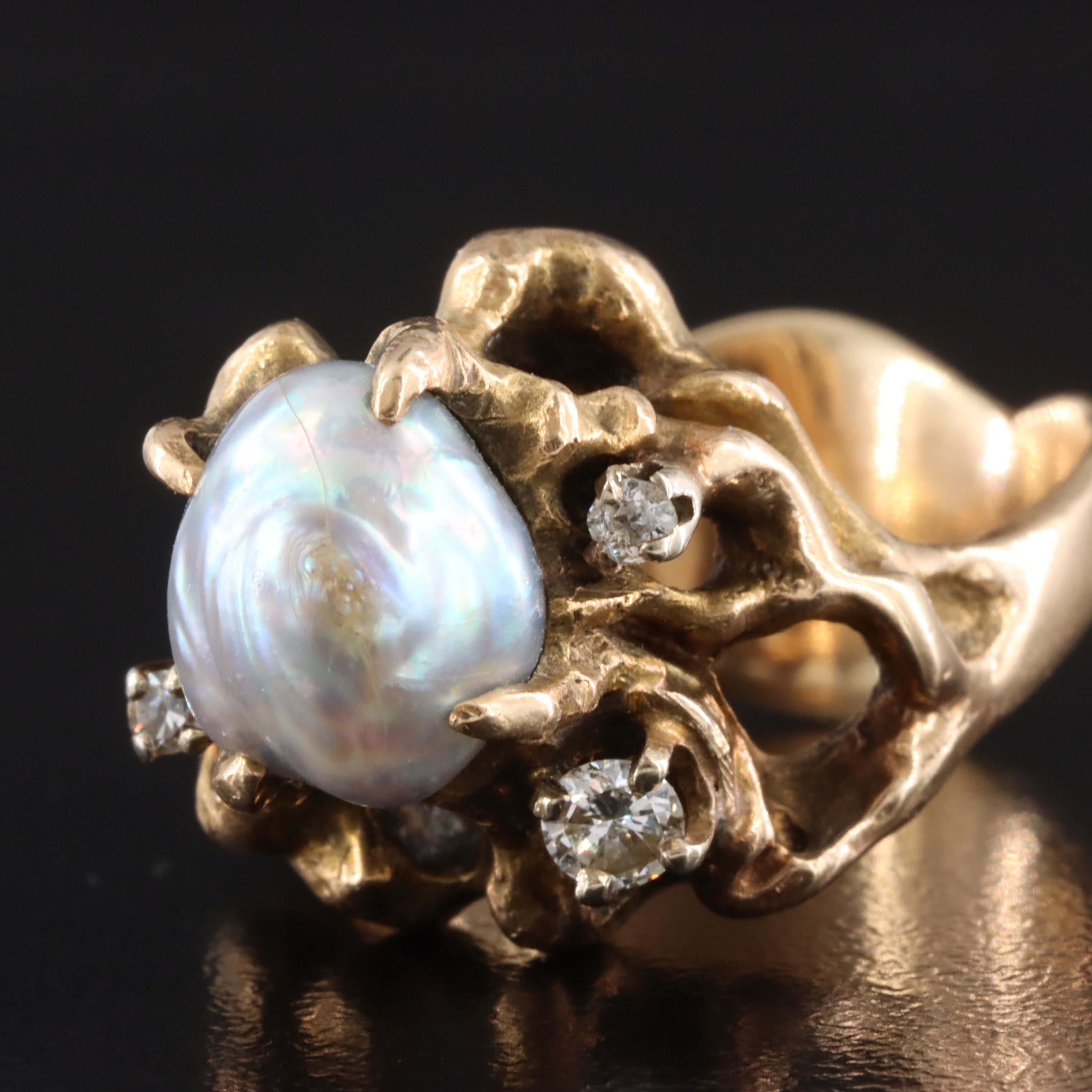 14K Pearl and Diamond Ring