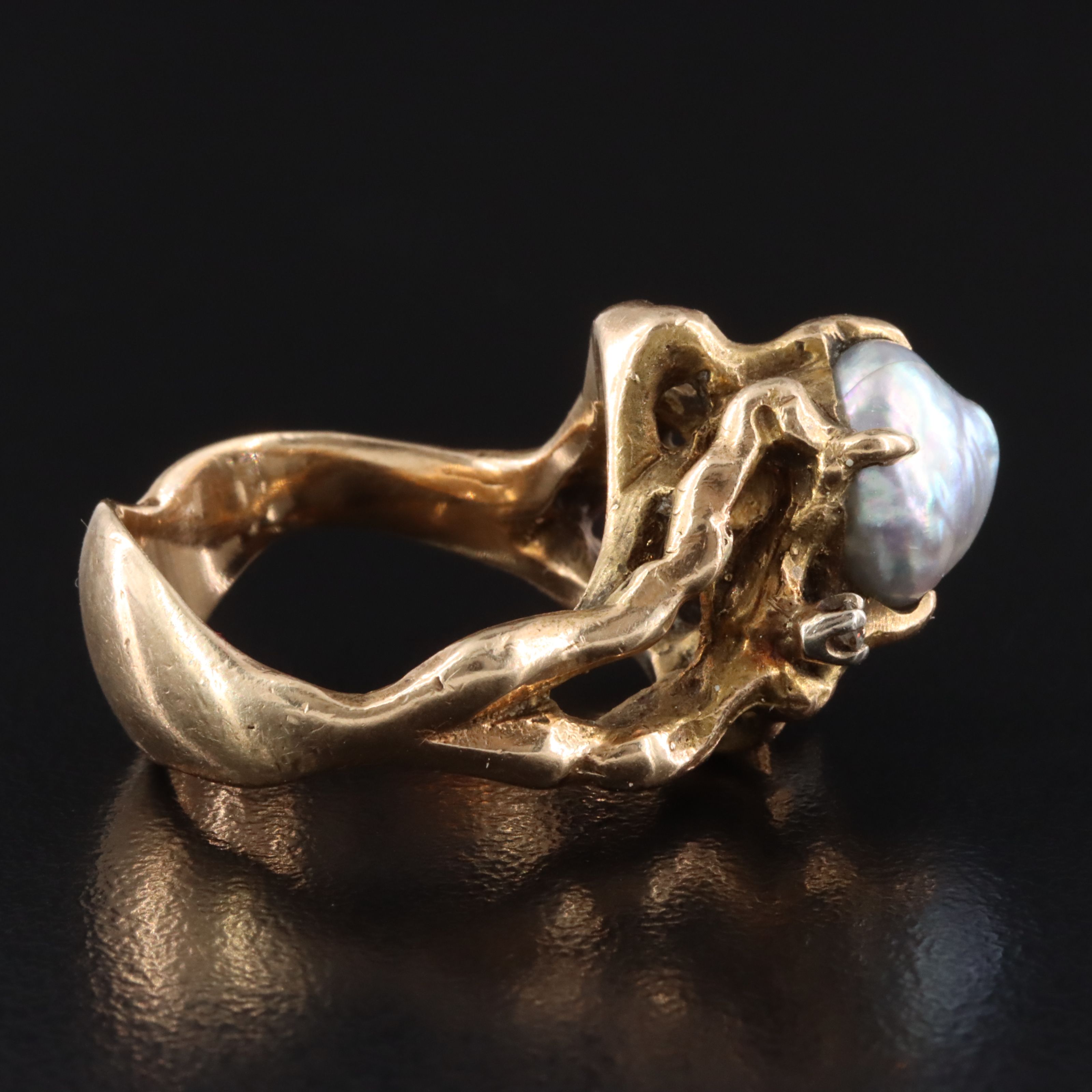 14K Pearl and Diamond Ring