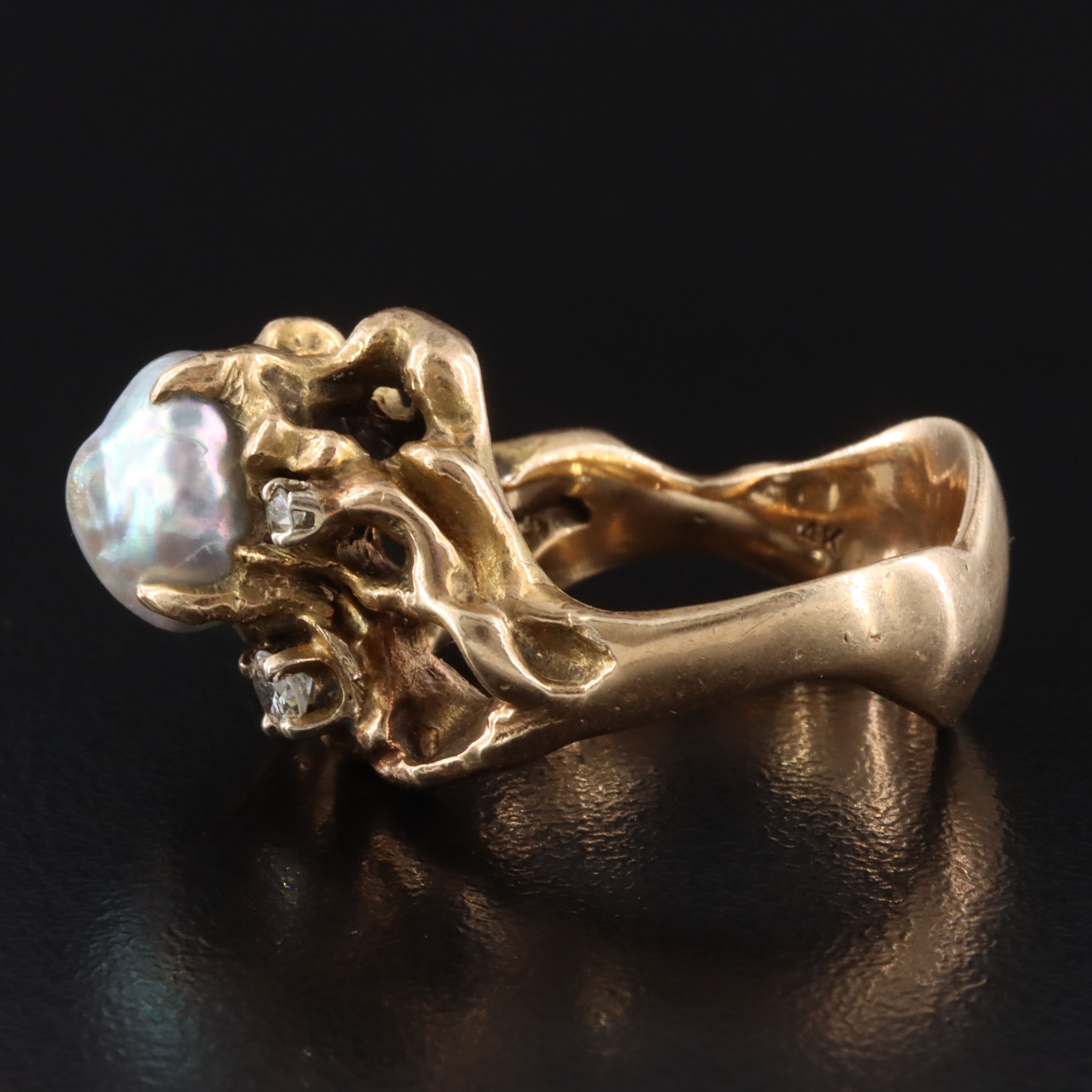 14K Pearl and Diamond Ring